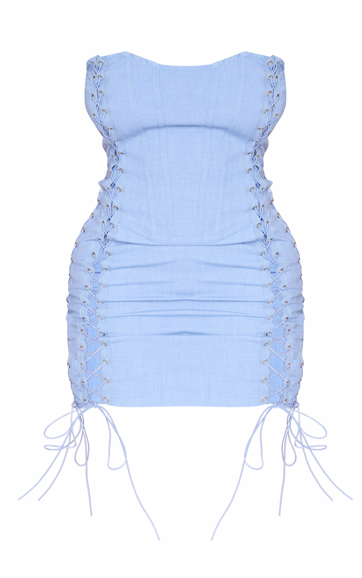 Shape Blue Woven Lace Up Detail Bandeau Mini Dress