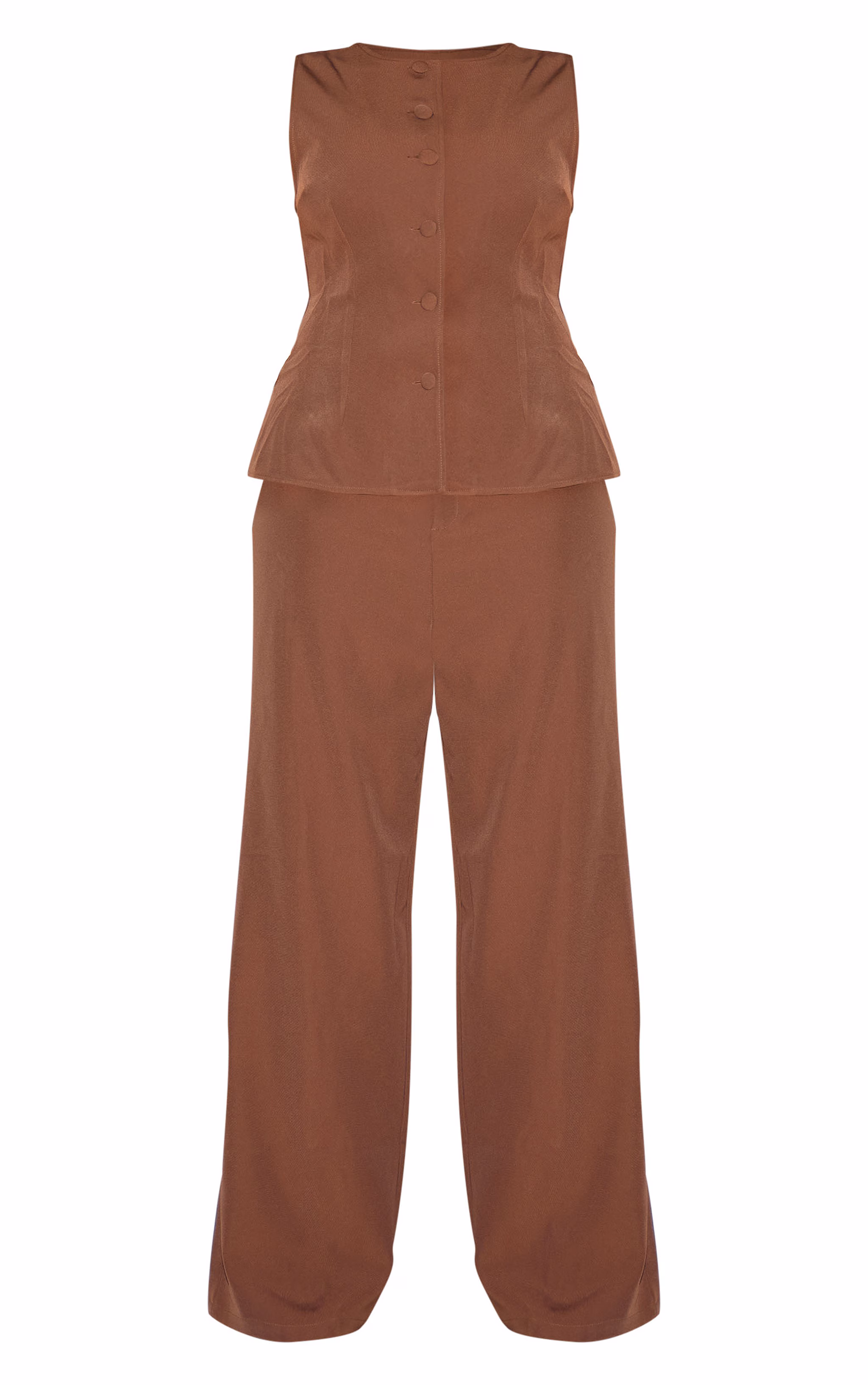 Plus Chocolate Brown High Neck Vest Straight Leg Jumpsuit