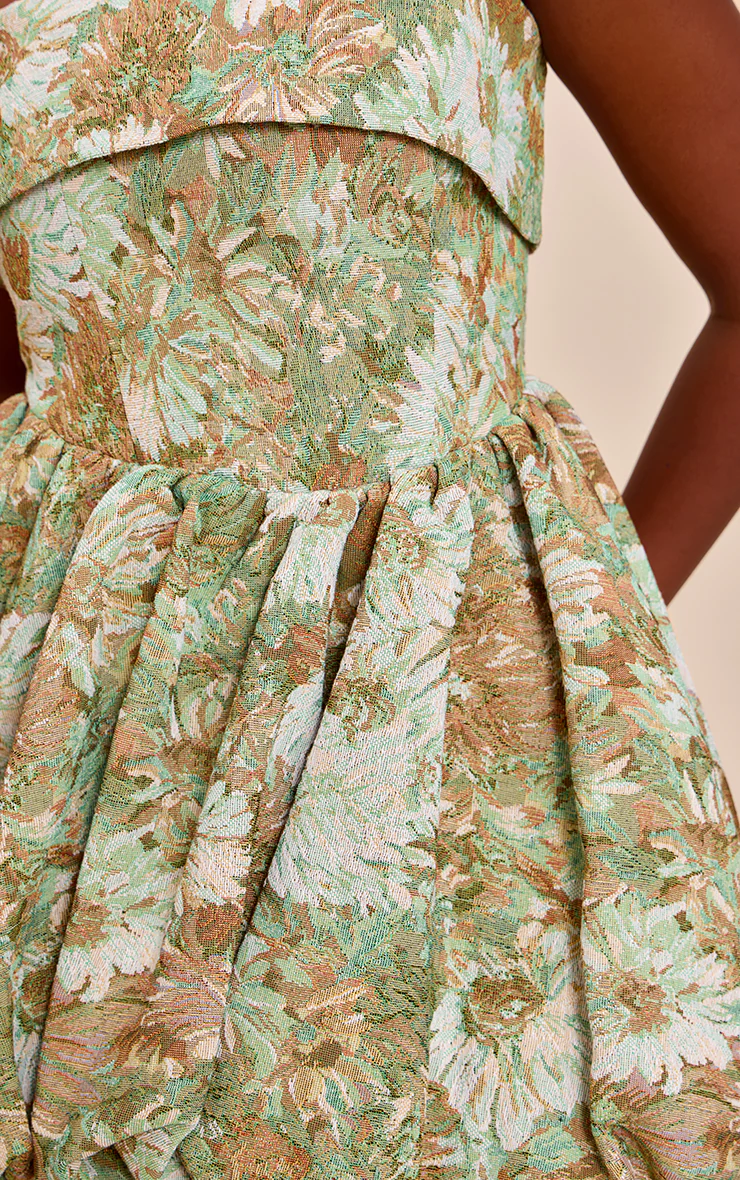 Sage Floral Tapestry Bandeau Extreme Puffball Dress