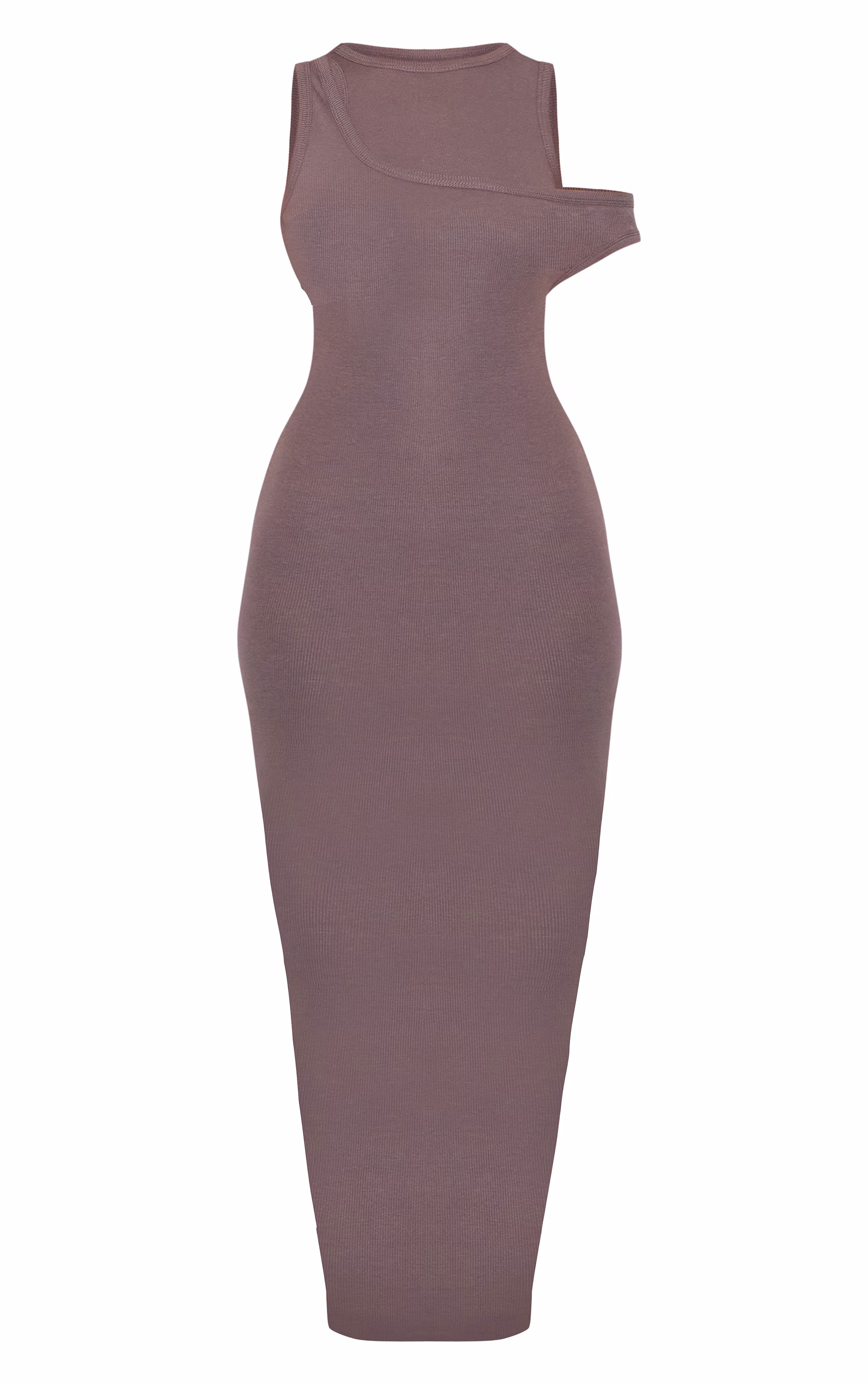 Dark Grey Asymmetric Ribbed Maxi Dress