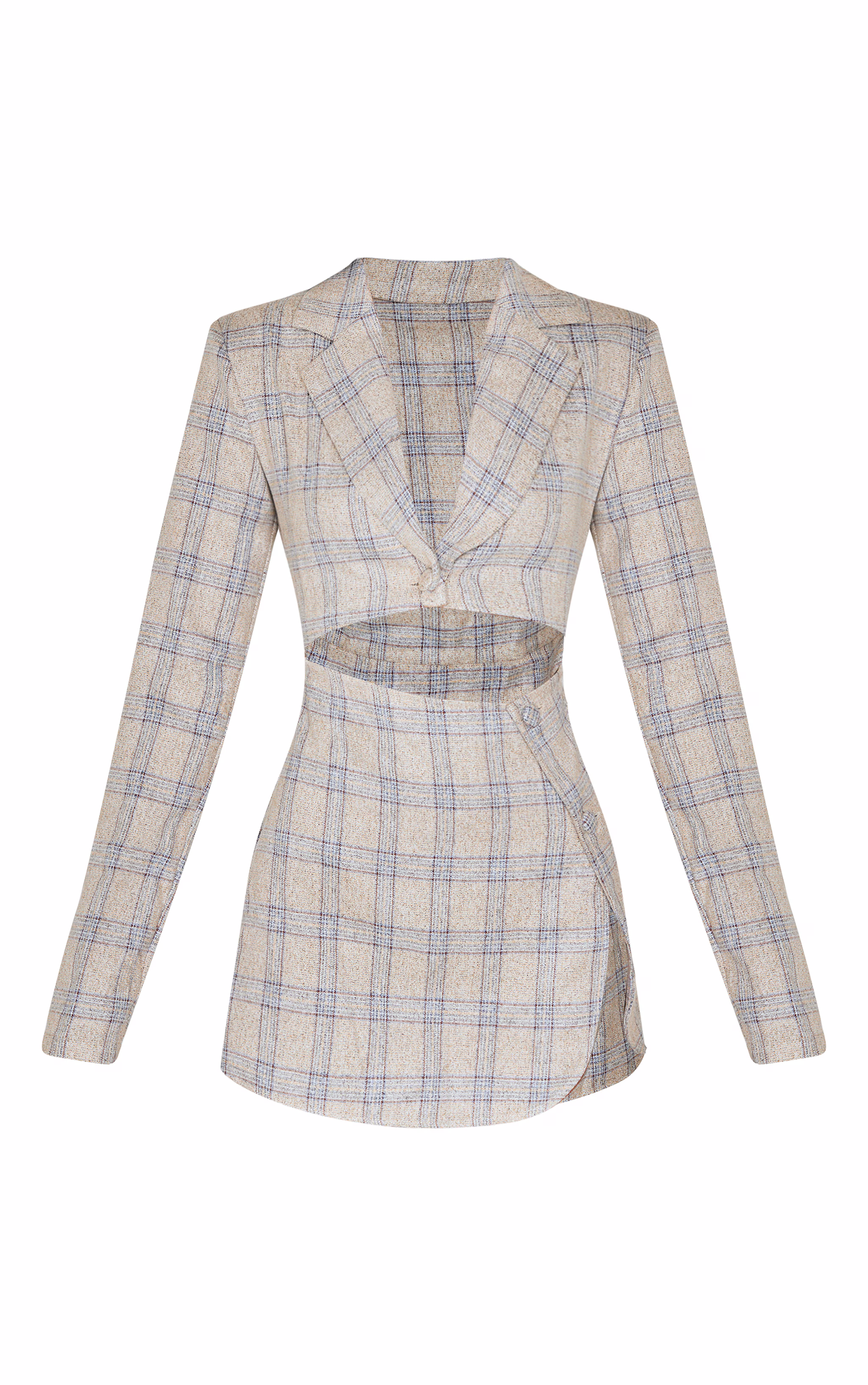 Stone Check Cut Out Long Sleeved Blazer Dress