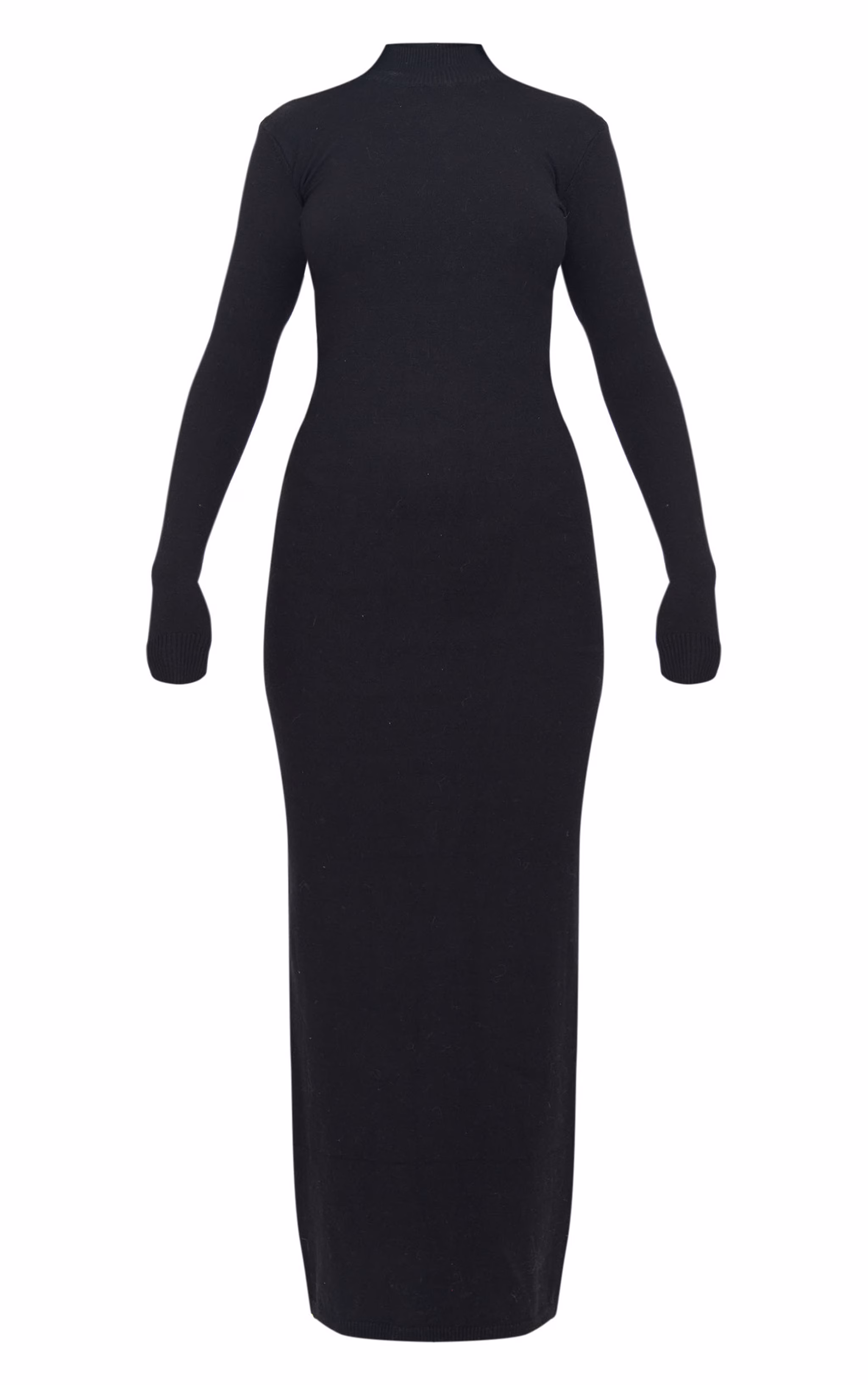 Black Light Rib Knit Long Sleeve Maxi Dress