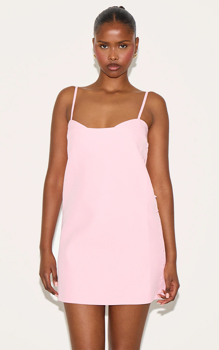 Pink Woven Side Button Detail Mini A-line Dress