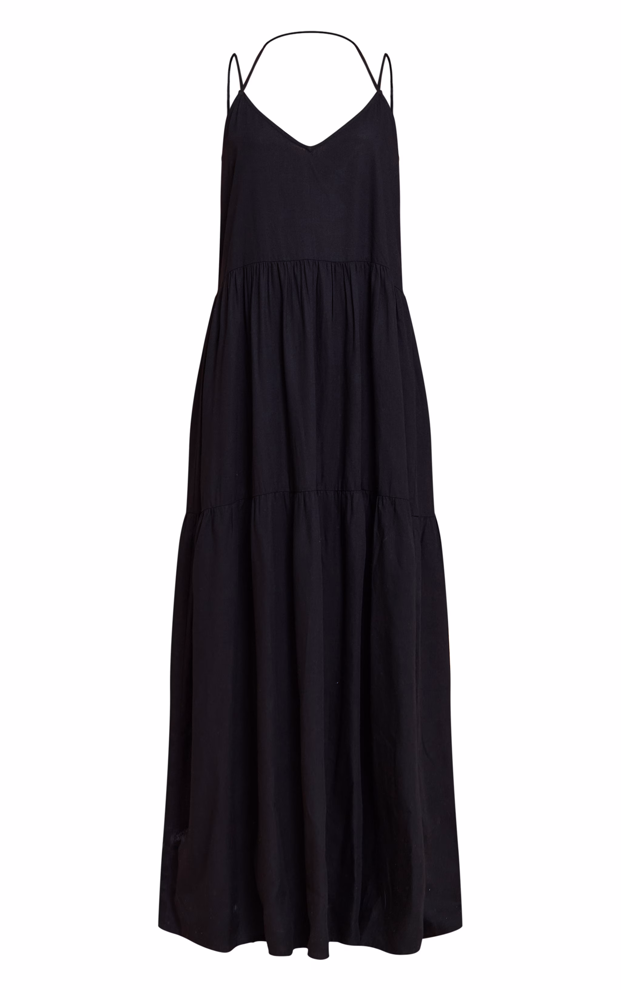 Black Strappy Ruched Maxi Dress