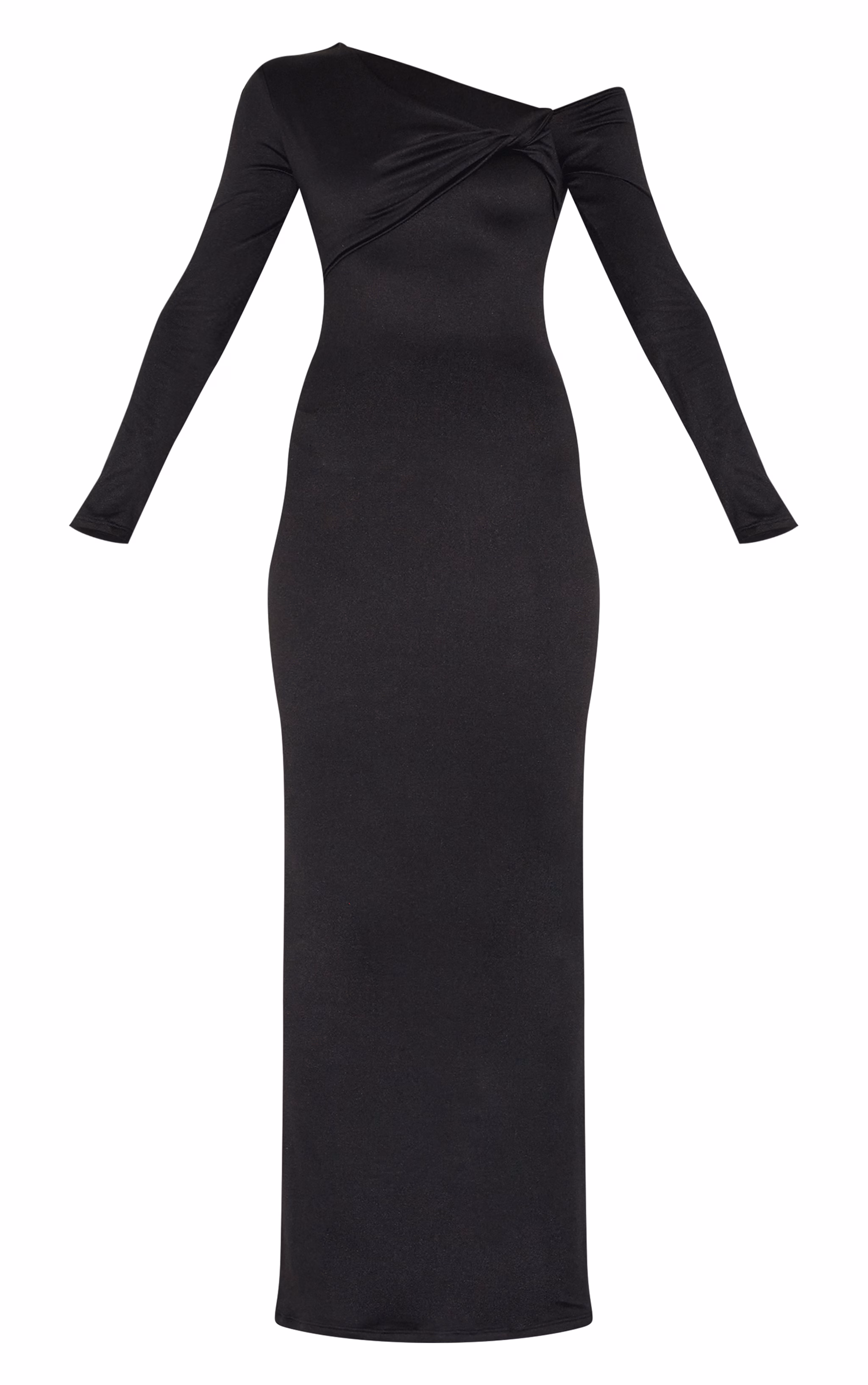 Black Double Contour Twist Detail Long Sleeve Maxi Dress