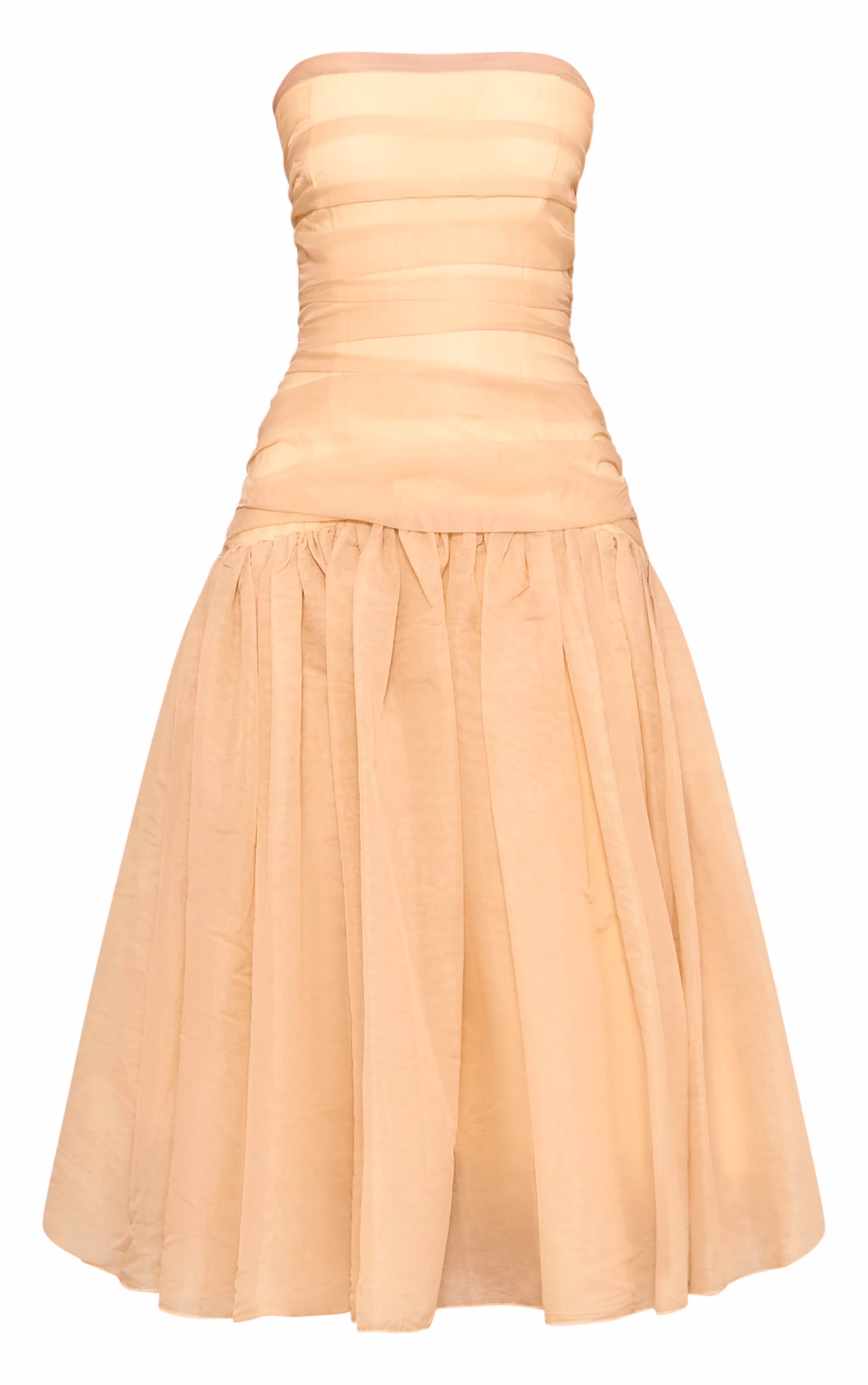 Yellow Organza Ruched Bodice Midi Dress
