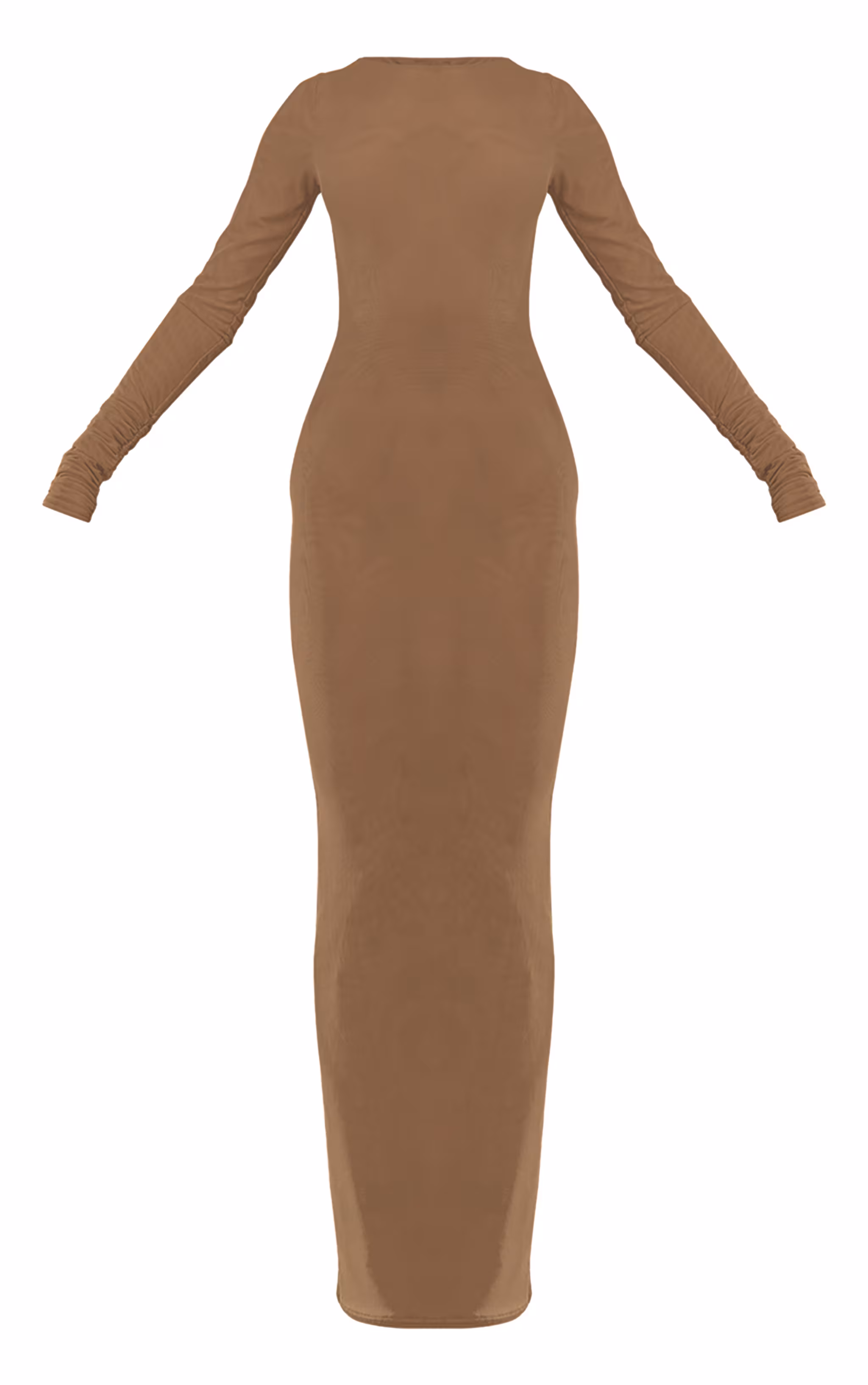 PLT Label Taupe Double Layer Mesh Ruched Sleeve Detail Maxi Dress