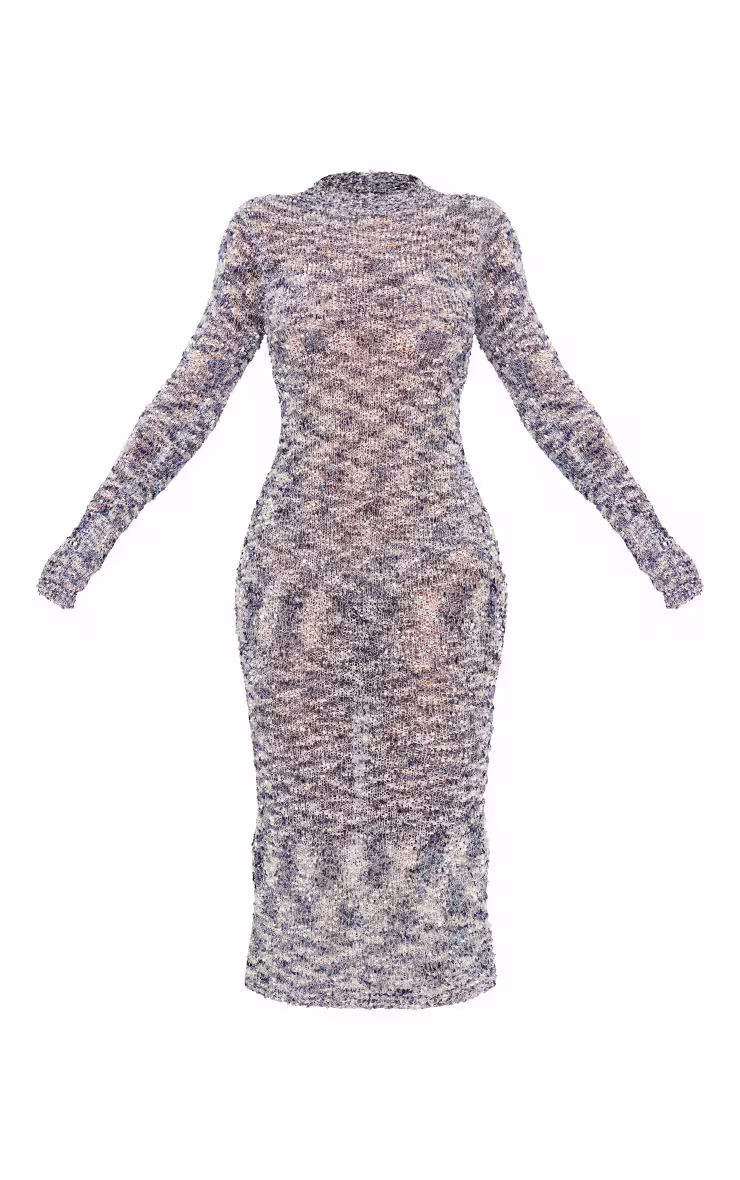 Blue Confetti Knit Long Sleeve Maxi Dress