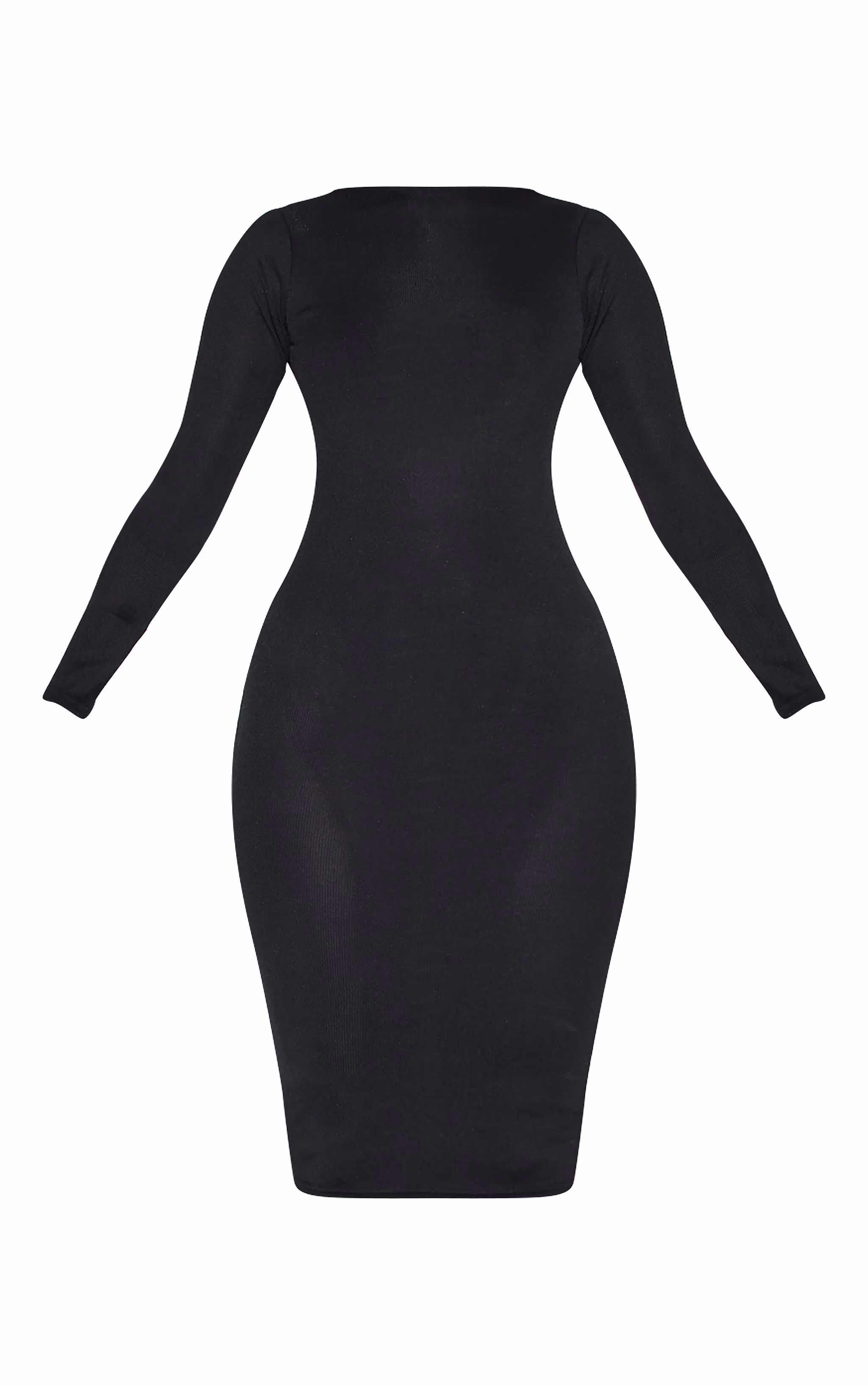 Black Basic Ribbed Long Sleeve Dress
