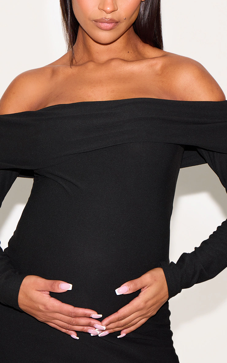 Maternity Black Soft Touch Fold Over Bardot Maxi Dress