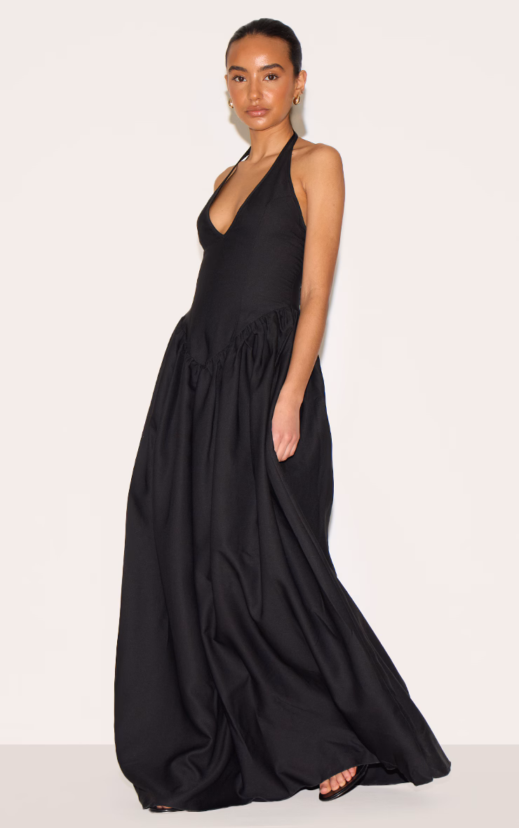 Petite Black Halter Neck Floaty Maxi Dress