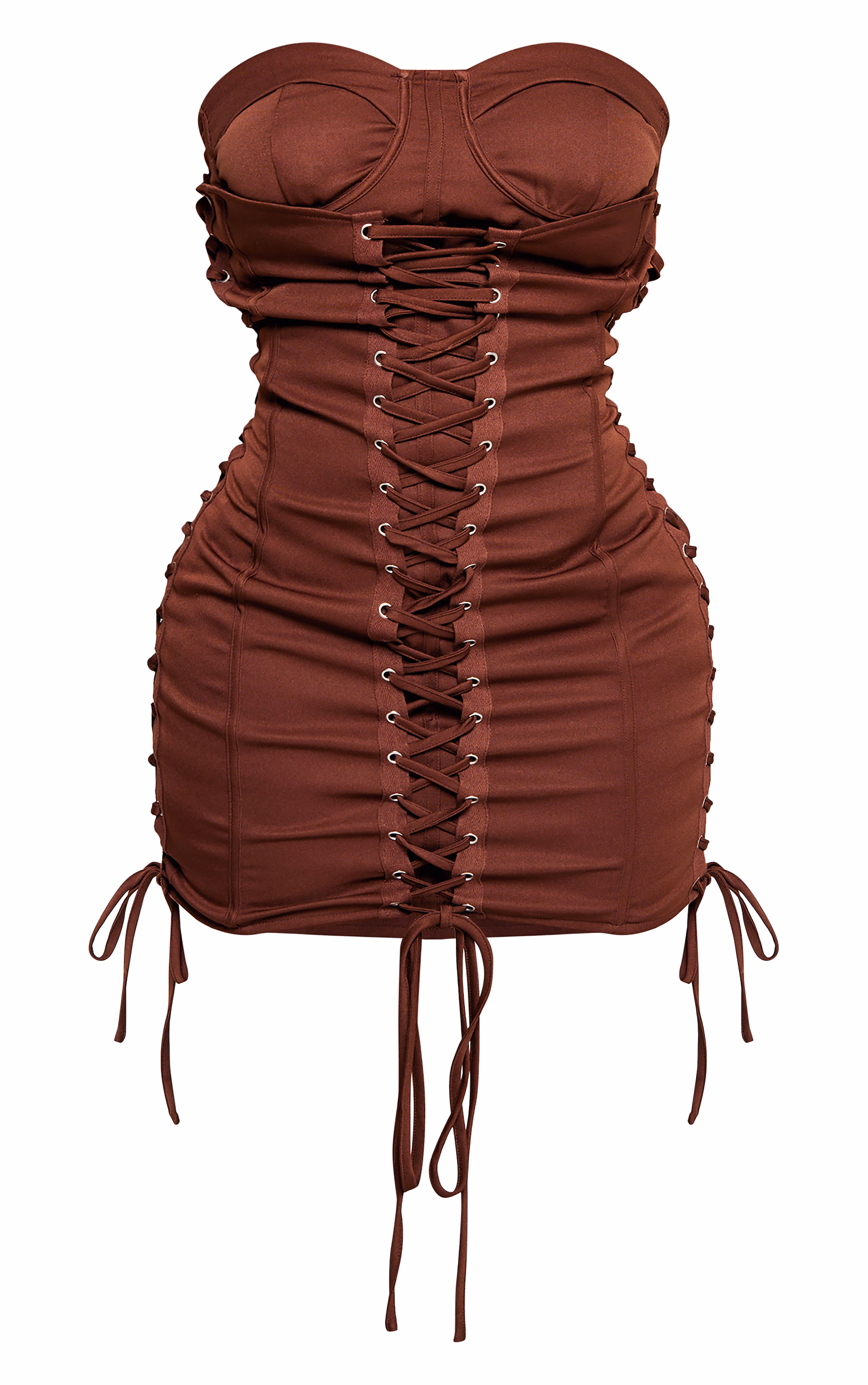 Shape Chocolate Woven Lace Up Corset Bandeau Bodycon Dress