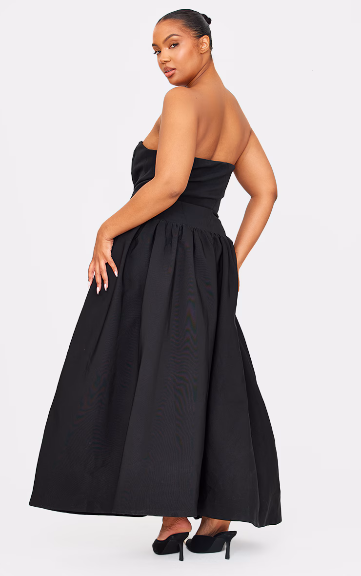 Plus Premium Black Underwired Corset Maxi Dress