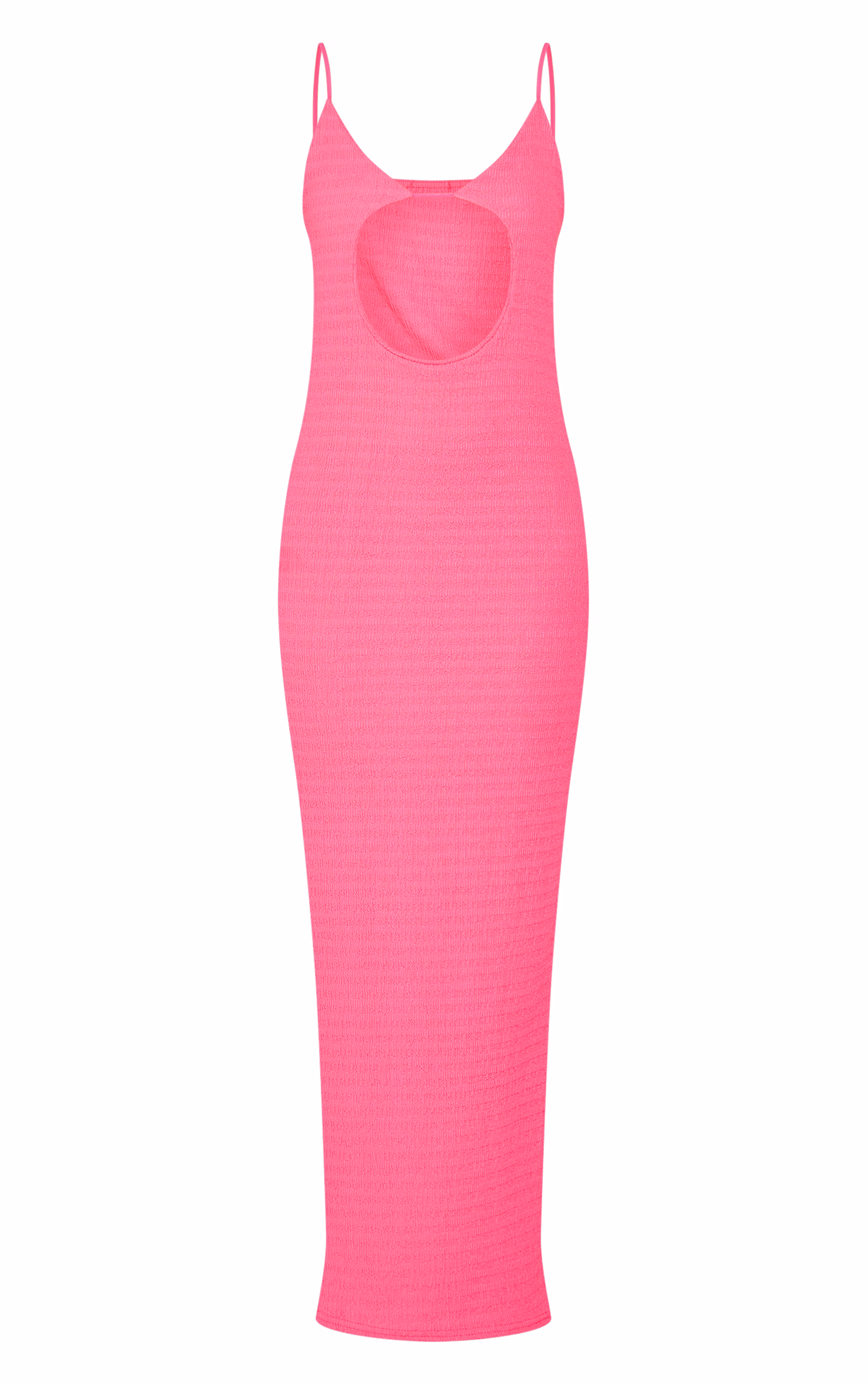 Hot Pink Textured Cut Out Detail Strappy Midi Dress