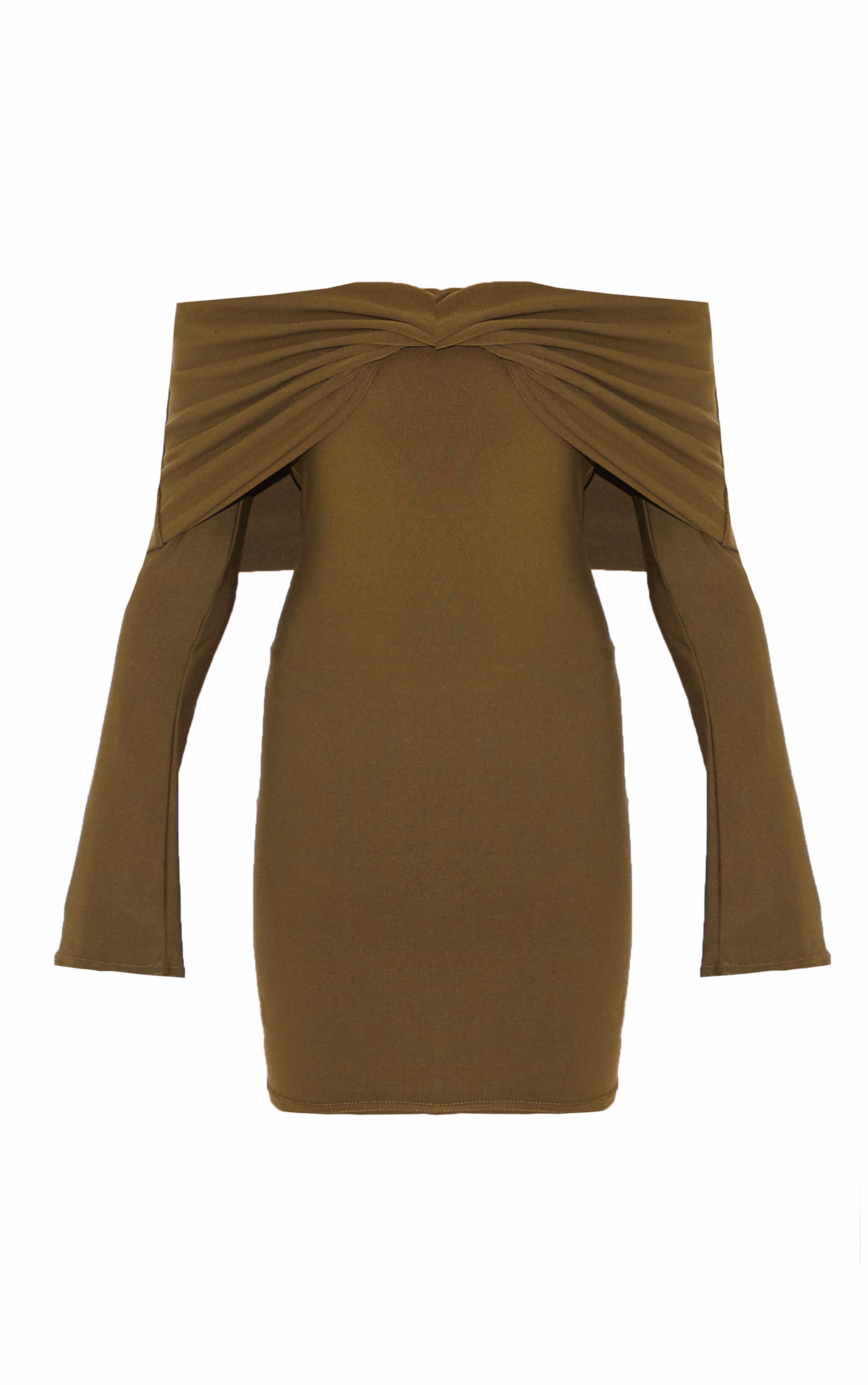 Khaki Soft Touch Twist Detail Bardot Bodycon Dress