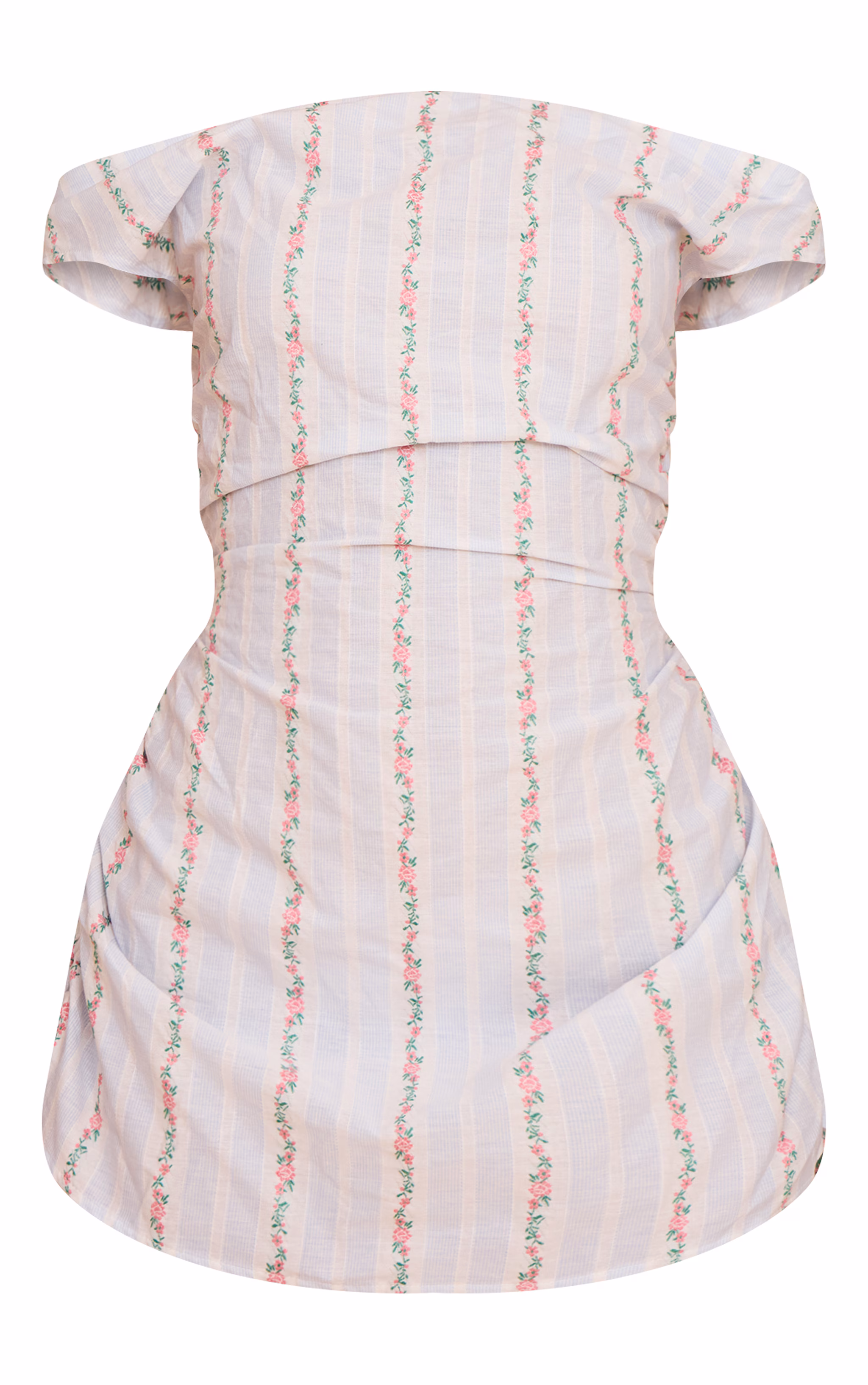 Pastel Blue Stripe Ditsy Print Bardot A-Line Dress
