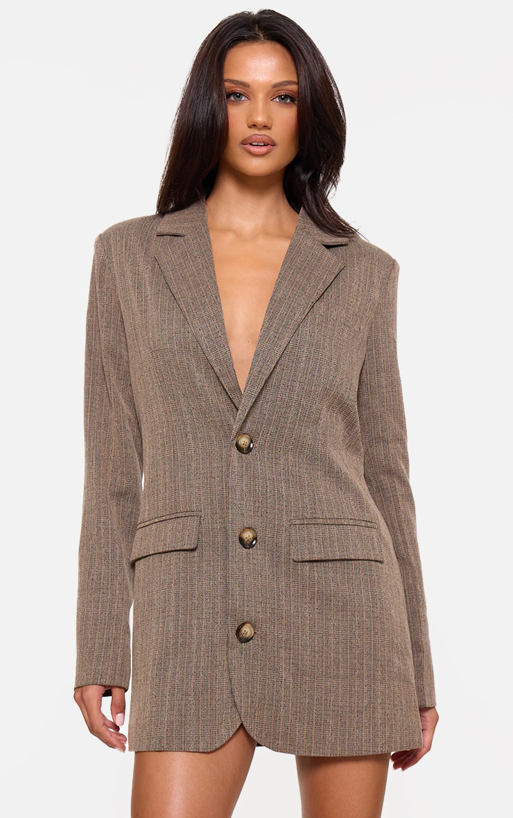 Chocolate Pinstripe Button Down Blazer Dress