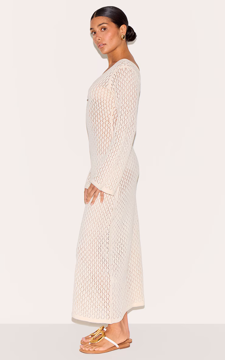 Petite Cream Knit V Neck Maxi Dress