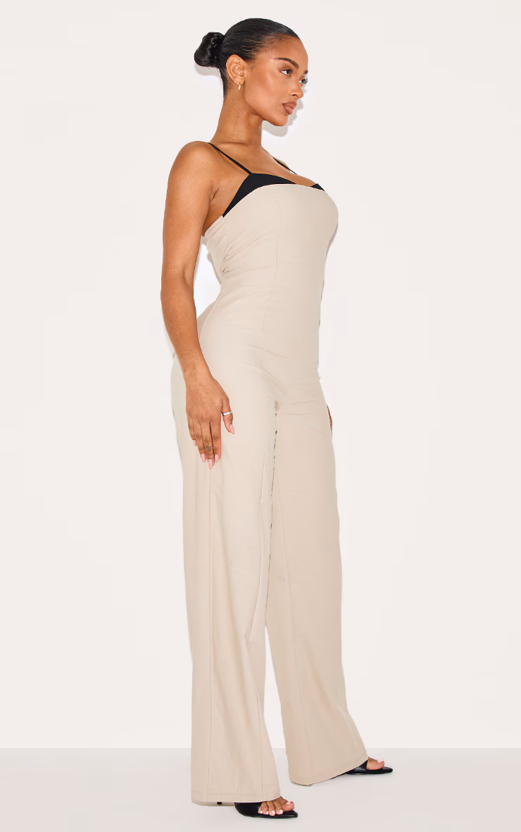 Shape Stone Stretch Woven Contrast Edge Wide Leg Jumpsuit