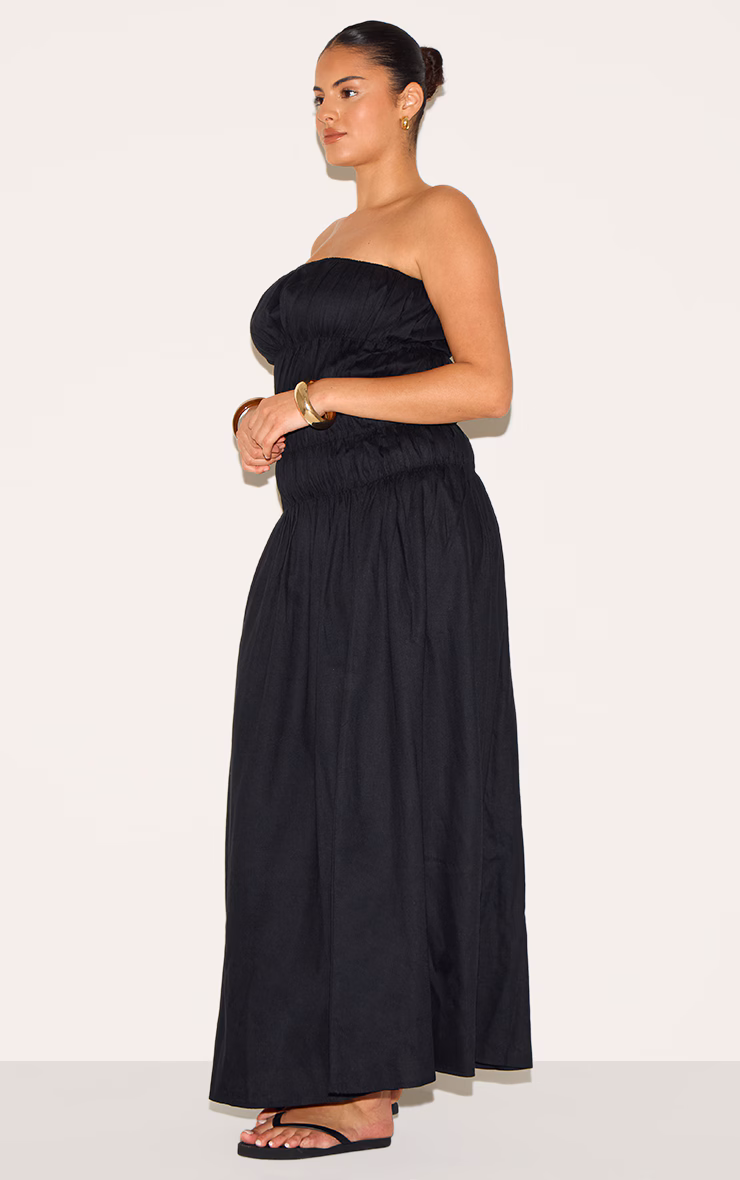 Plus Black Bandeau Ruched Detail Maxi Dress