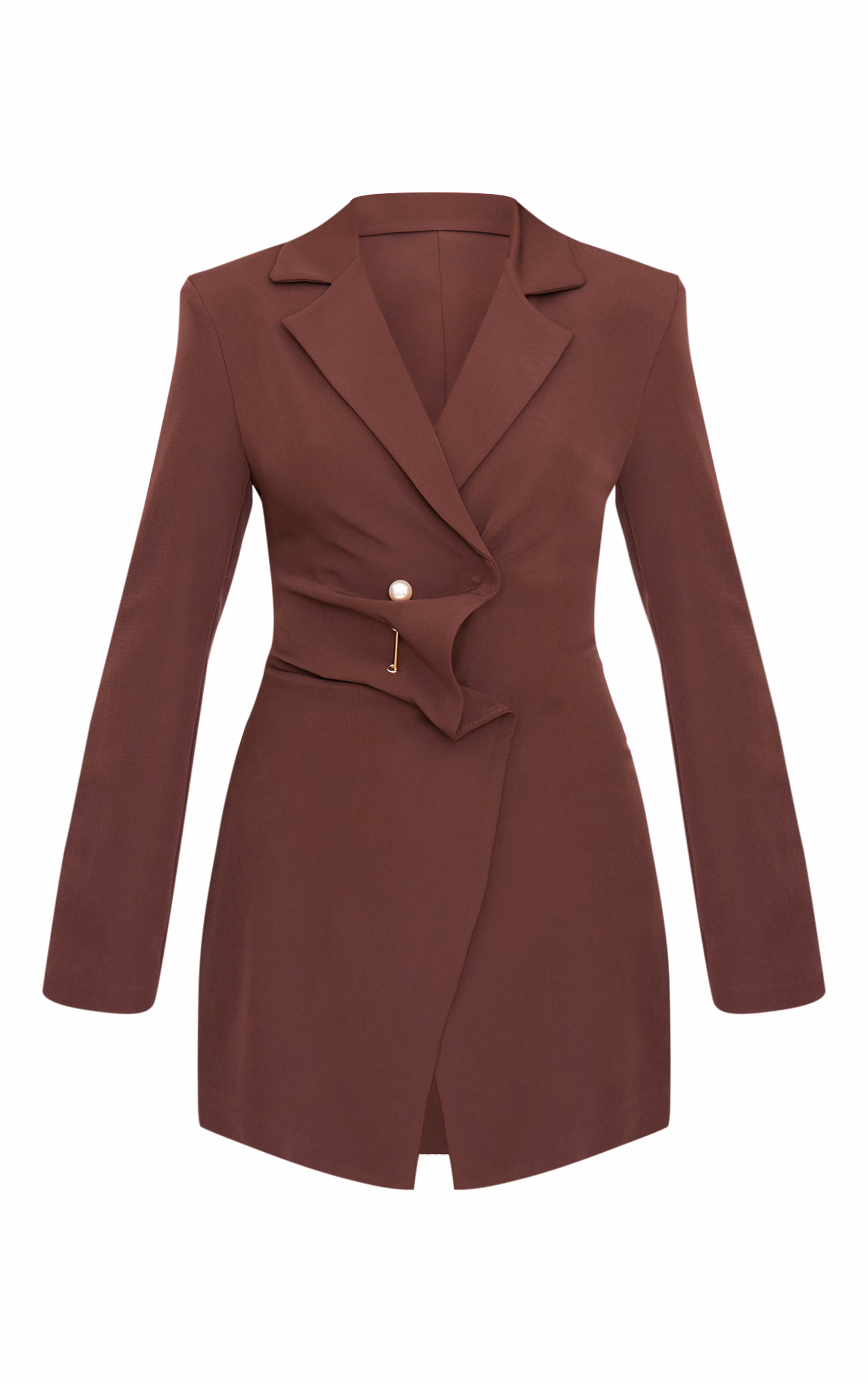 Chocolate Woven Asymmetric Trim Detail Blazer Dress