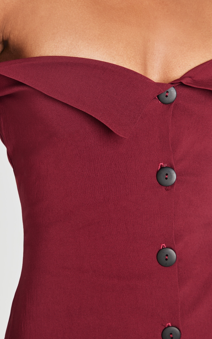 Wine Button Detail Bardot Bodycon Dress