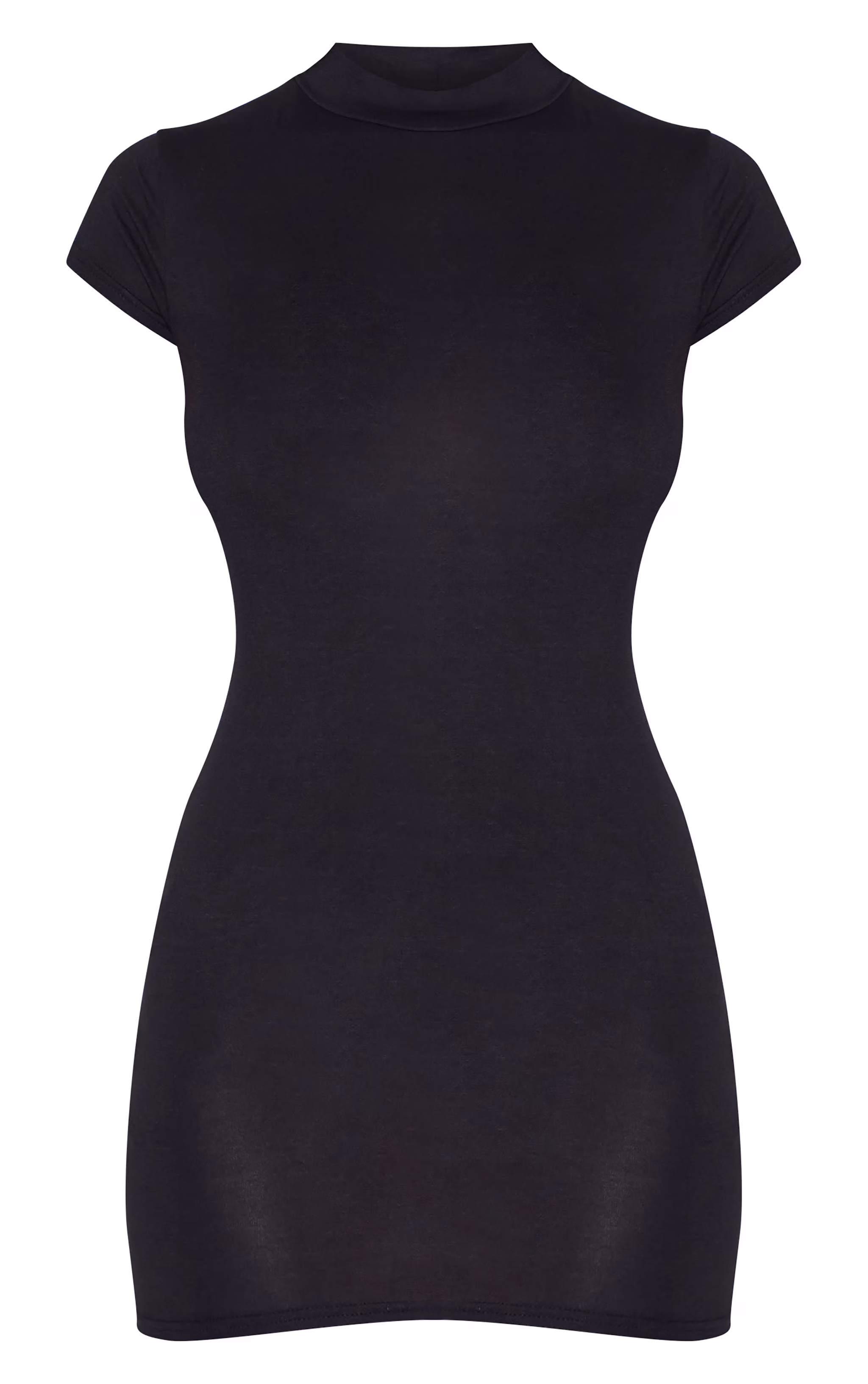 Black Jersey High Neck Cap Sleeve Bodycon Dress