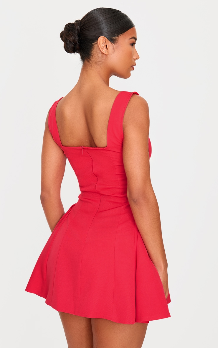 Red Hip Pleated Shift Dress