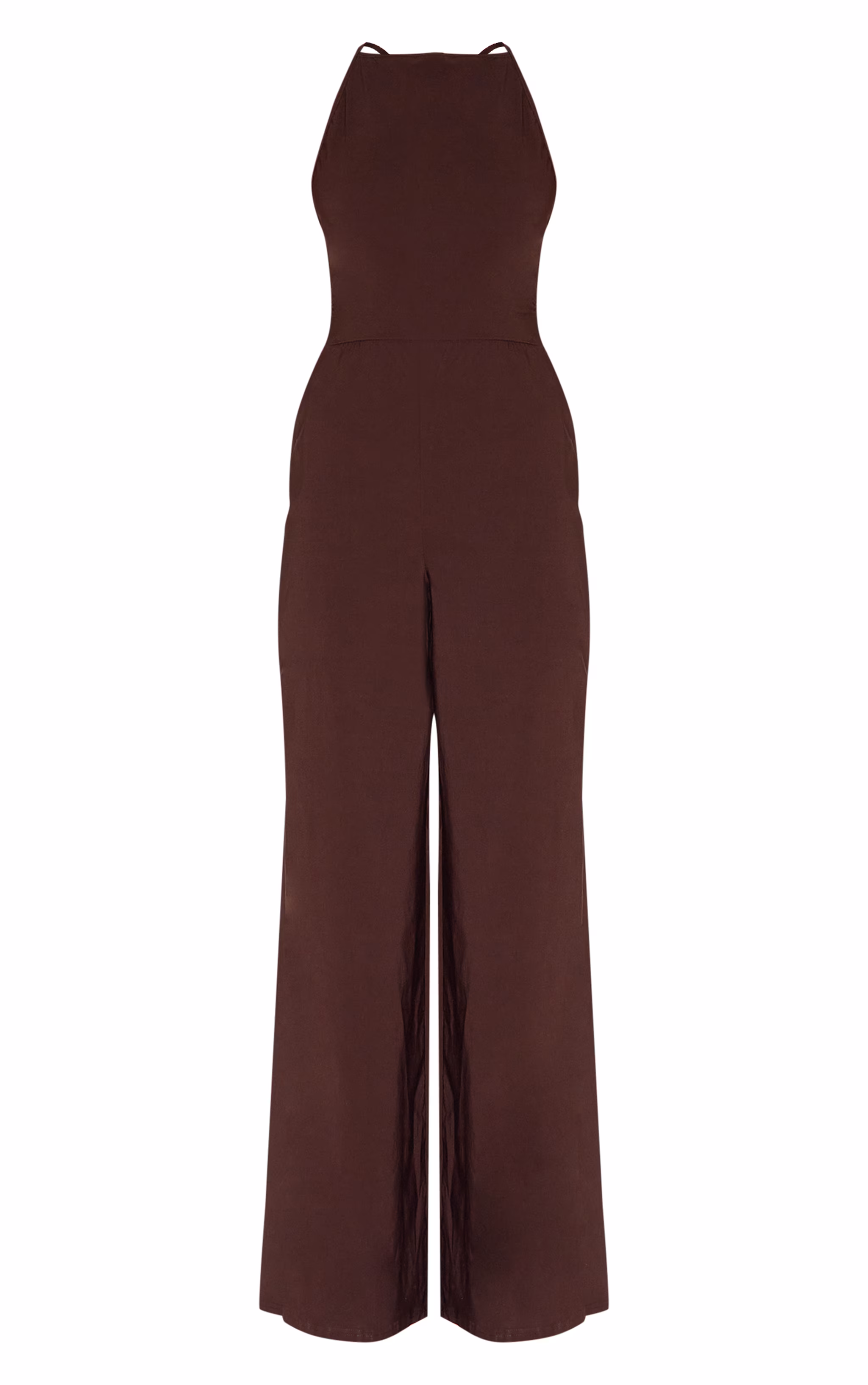 Dark Chocolate Stretch Woven Square Neck Wide Leg Jumpsuit