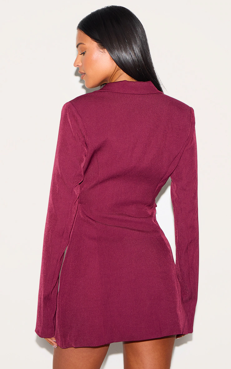 Tall Burgundy Tie Front Detail Cinched Blazer Dress