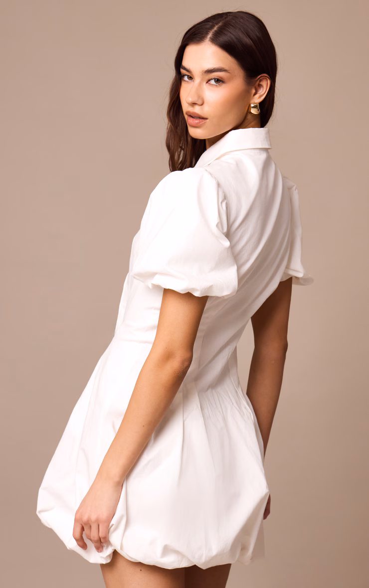 White Button Down Cinched Waist Shift Dress