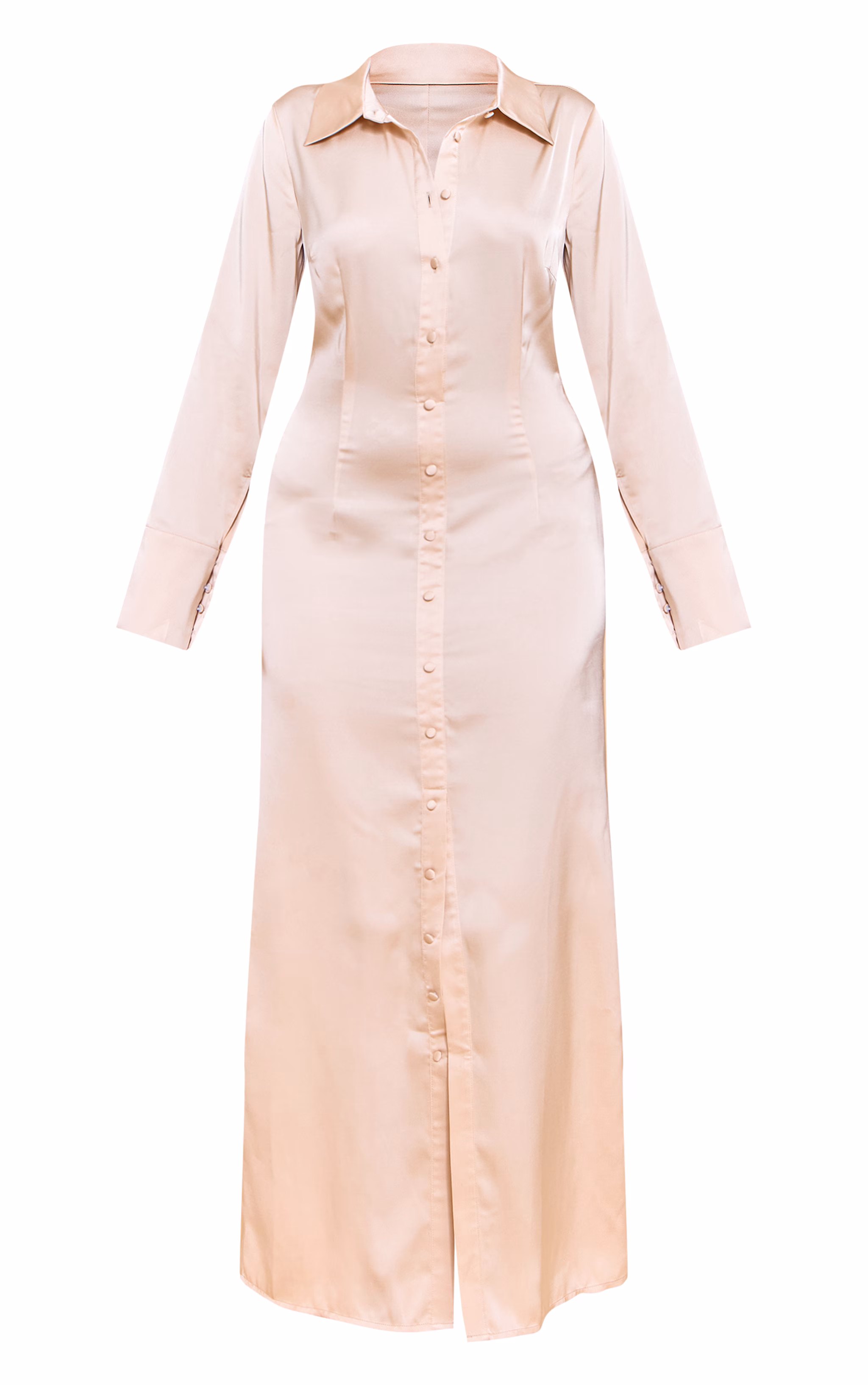 Almond Satin Button Down Midaxi Dress
