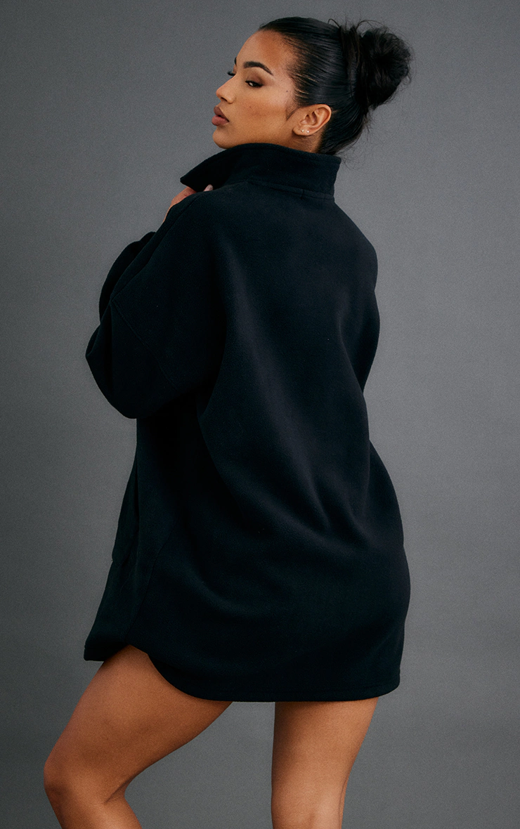 Black Authentic Graphic Half Zip Fleece Sweater Dress