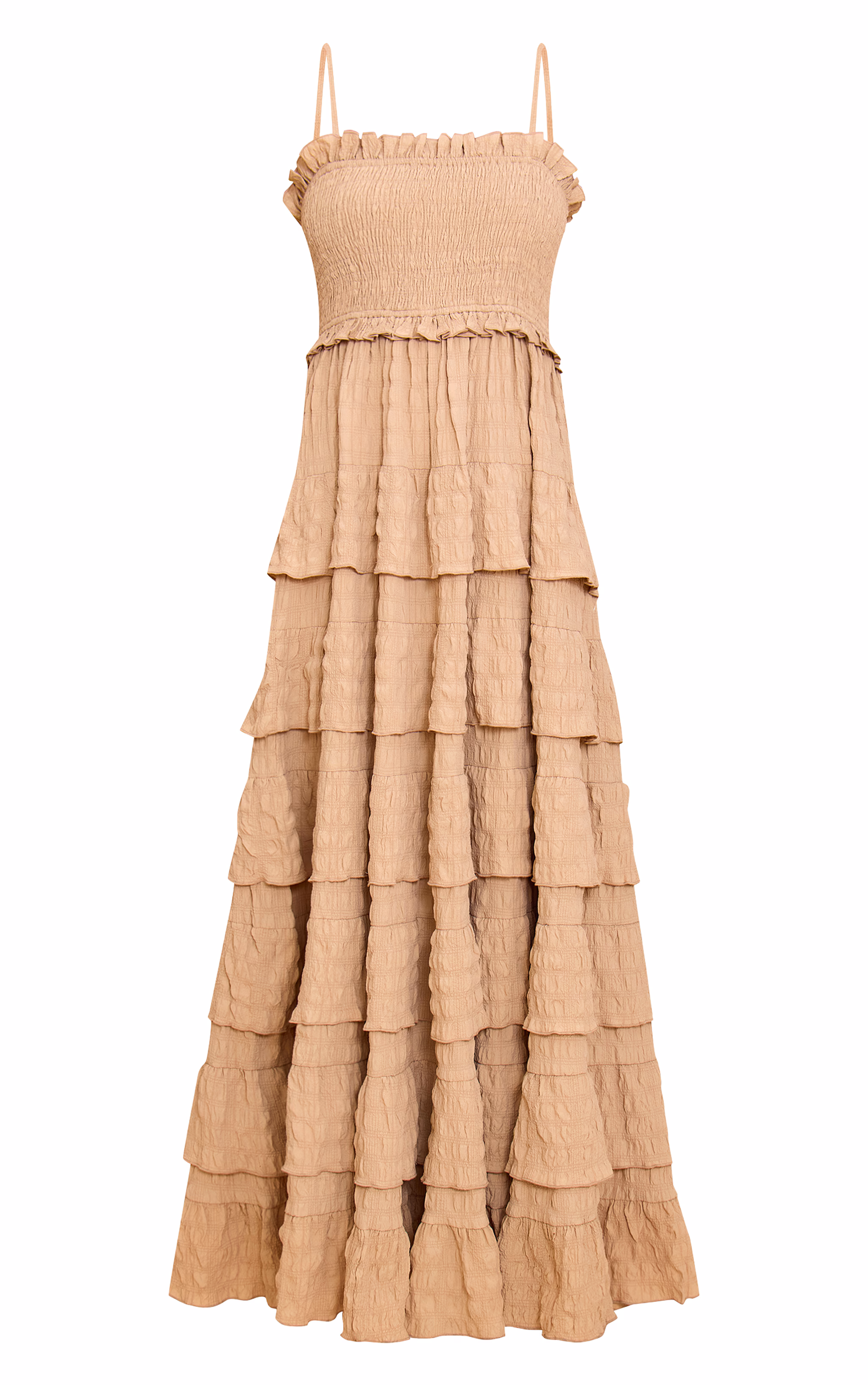 Stone Textured Shirred Tiered Maxi Dress