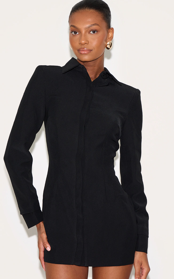 Black Woven Button Up Blazer Dress
