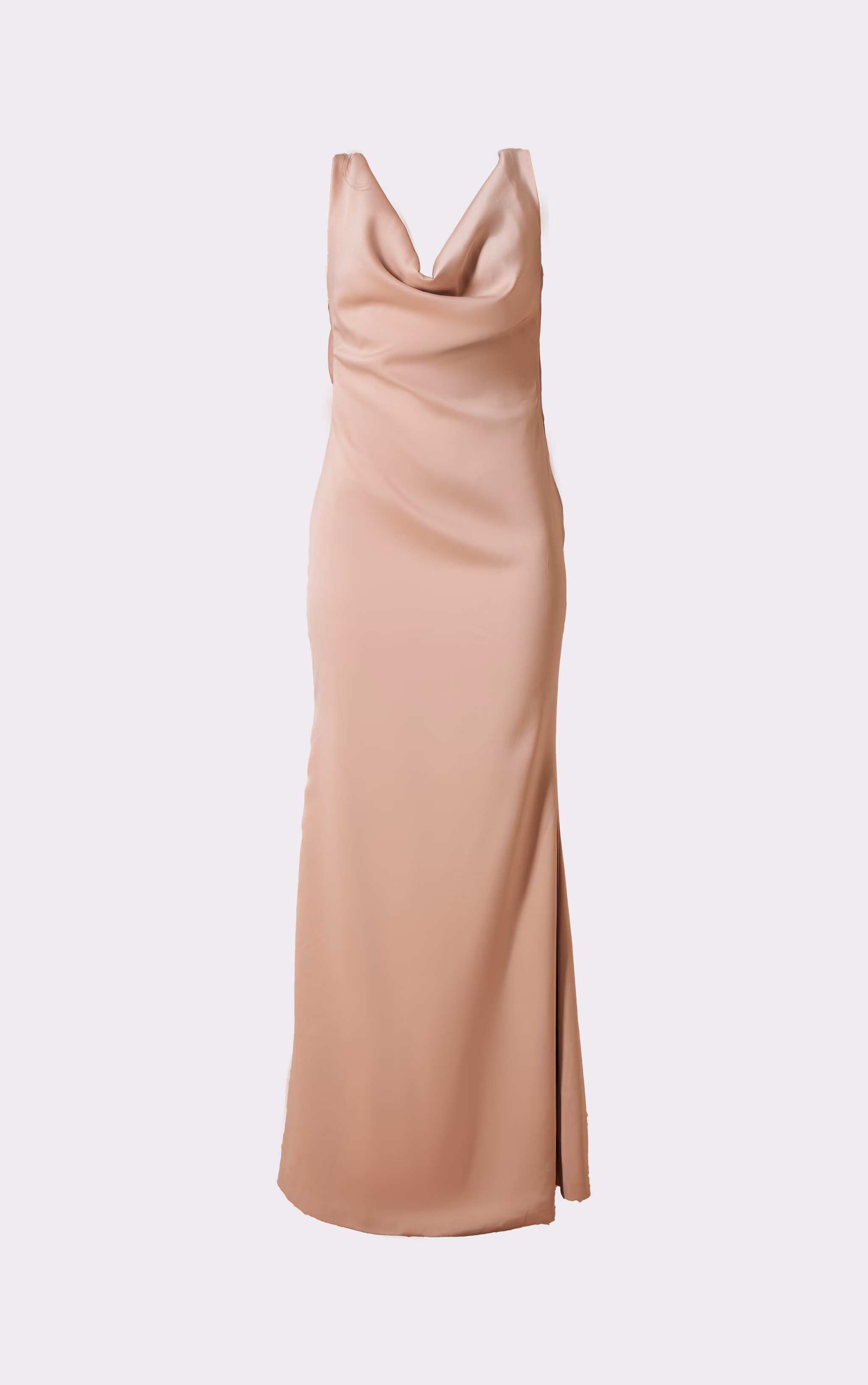 Champagne Bridesmaid Satin Cowl Neck Maxi Dress