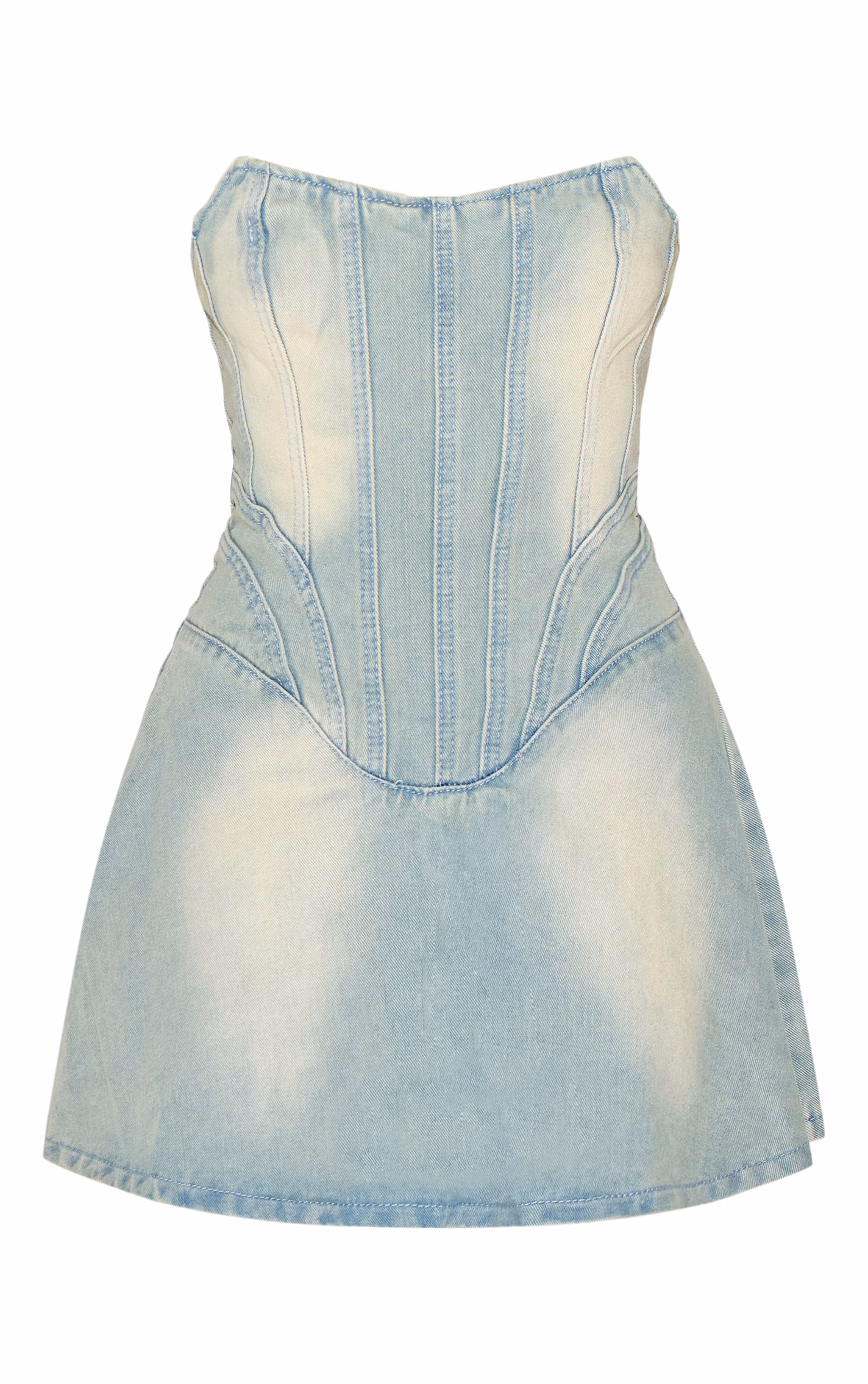 Light Blue Wash Seam Detail Mini Dress