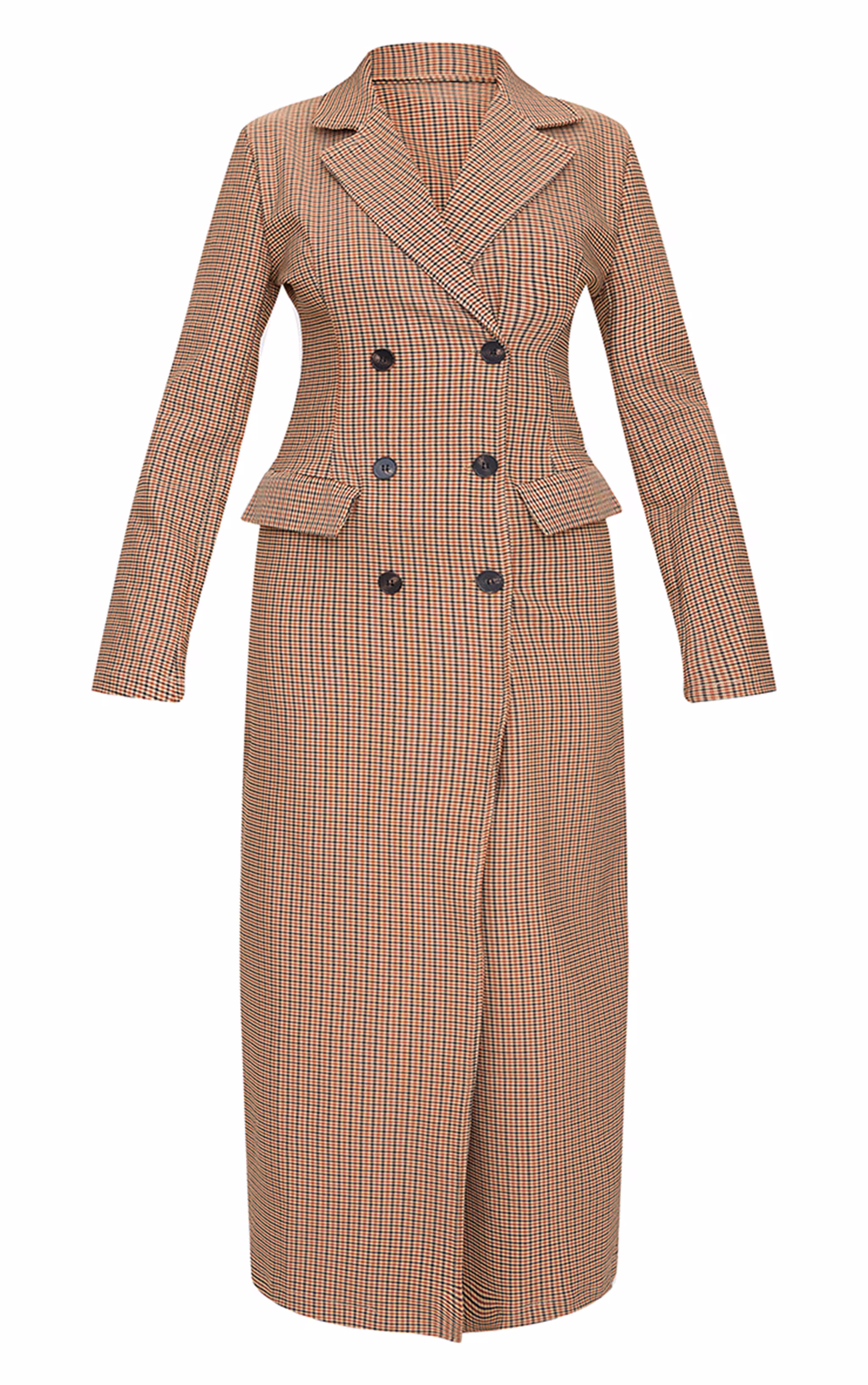 Brown Check Woven Blazer Maxi Dress