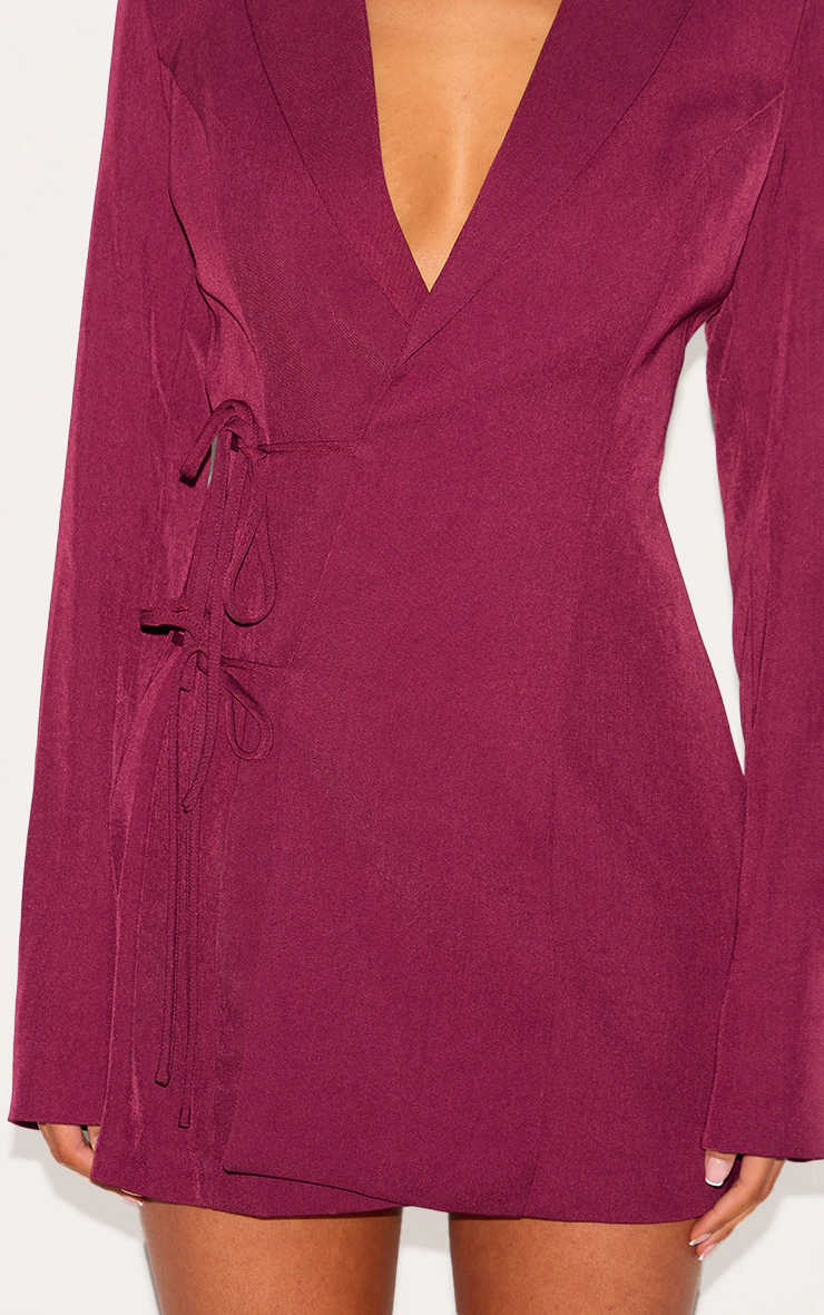 Tall Burgundy Tie Front Detail Cinched Blazer Dress