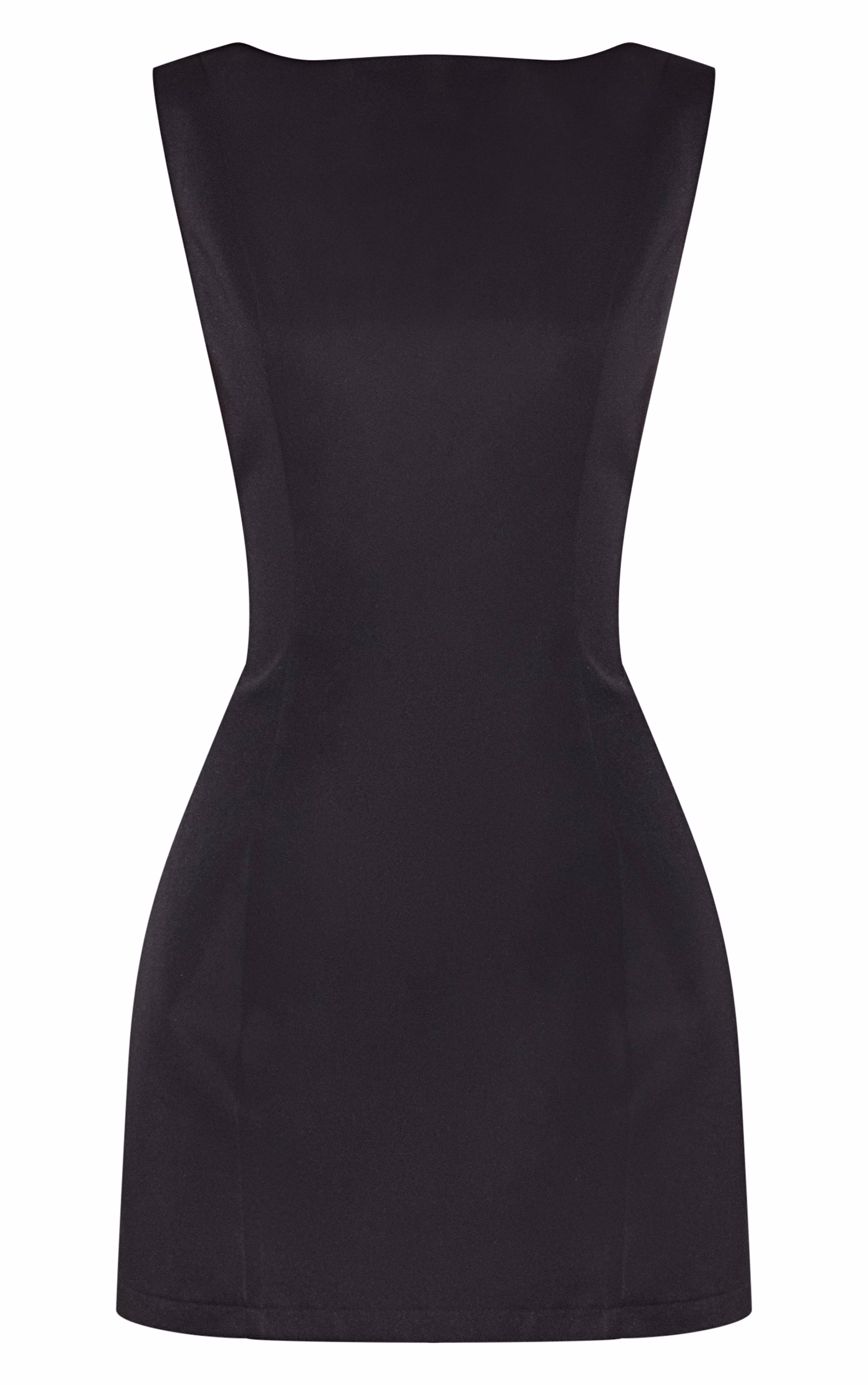 Black Satin Boat Neck Mini Dress