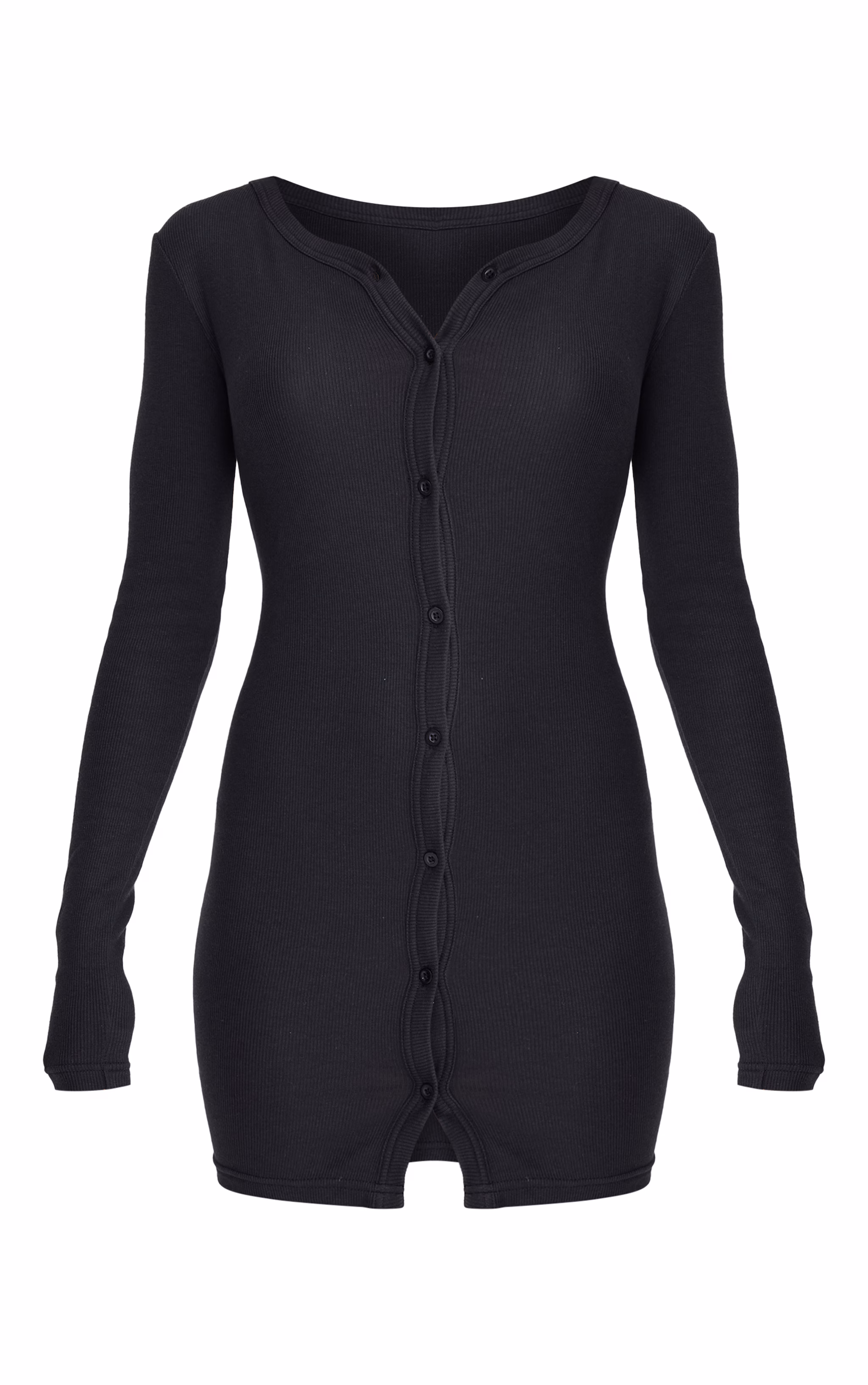 Black Button Detail Bodycon Dress