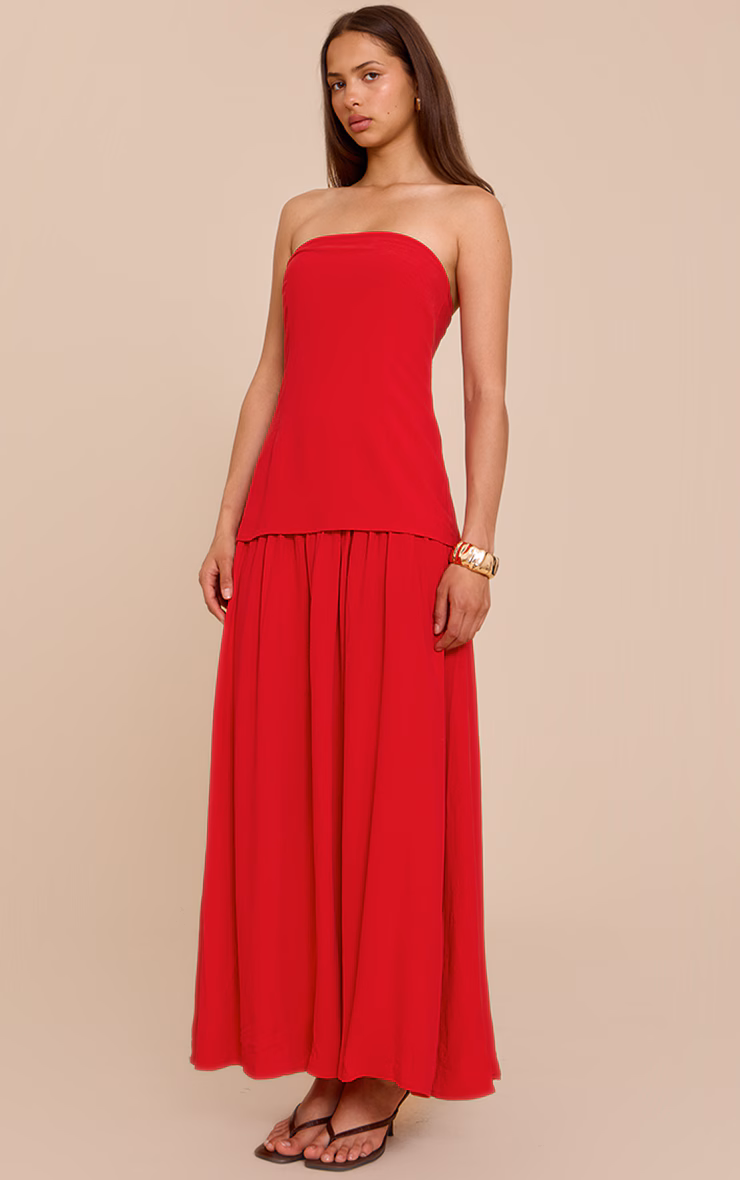 Red Bandeau Long Line Maxi Dress