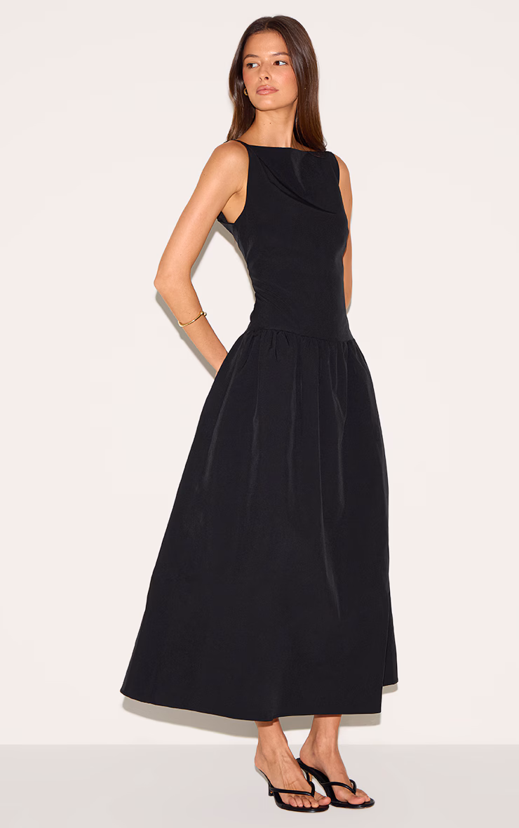 Black Dropped Waist Midaxi Dress