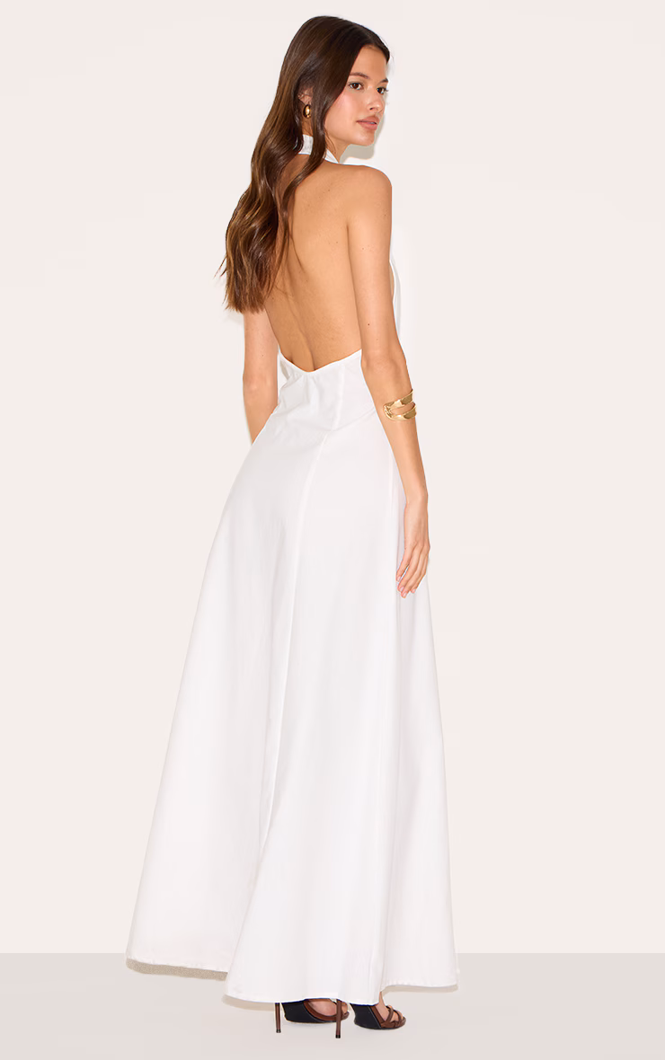 White Button Down Collar Detail Maxi Dress