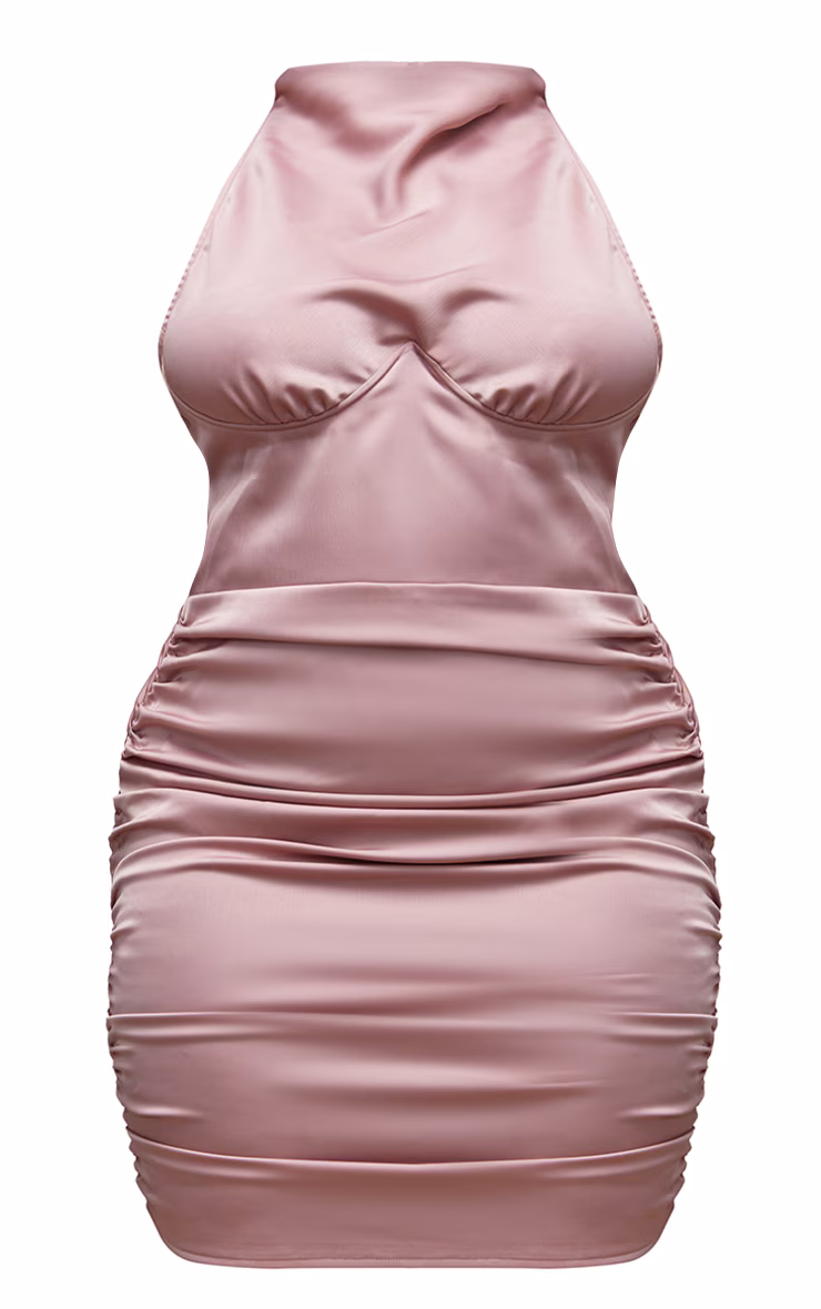 Shape Rose Satin Underbust Halteneck Ruched Bodycon Dress