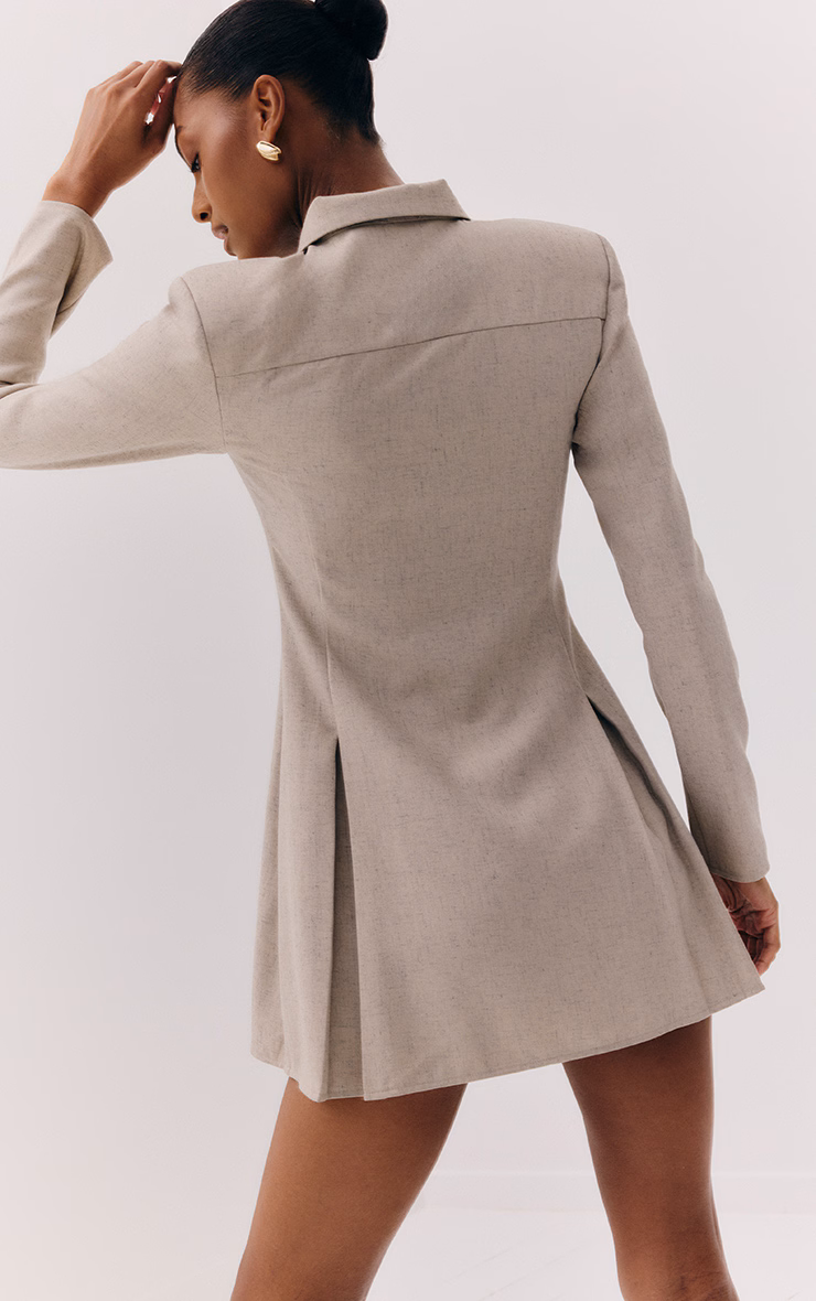Light Grey Button Up Pleated Hem Shirt Dress