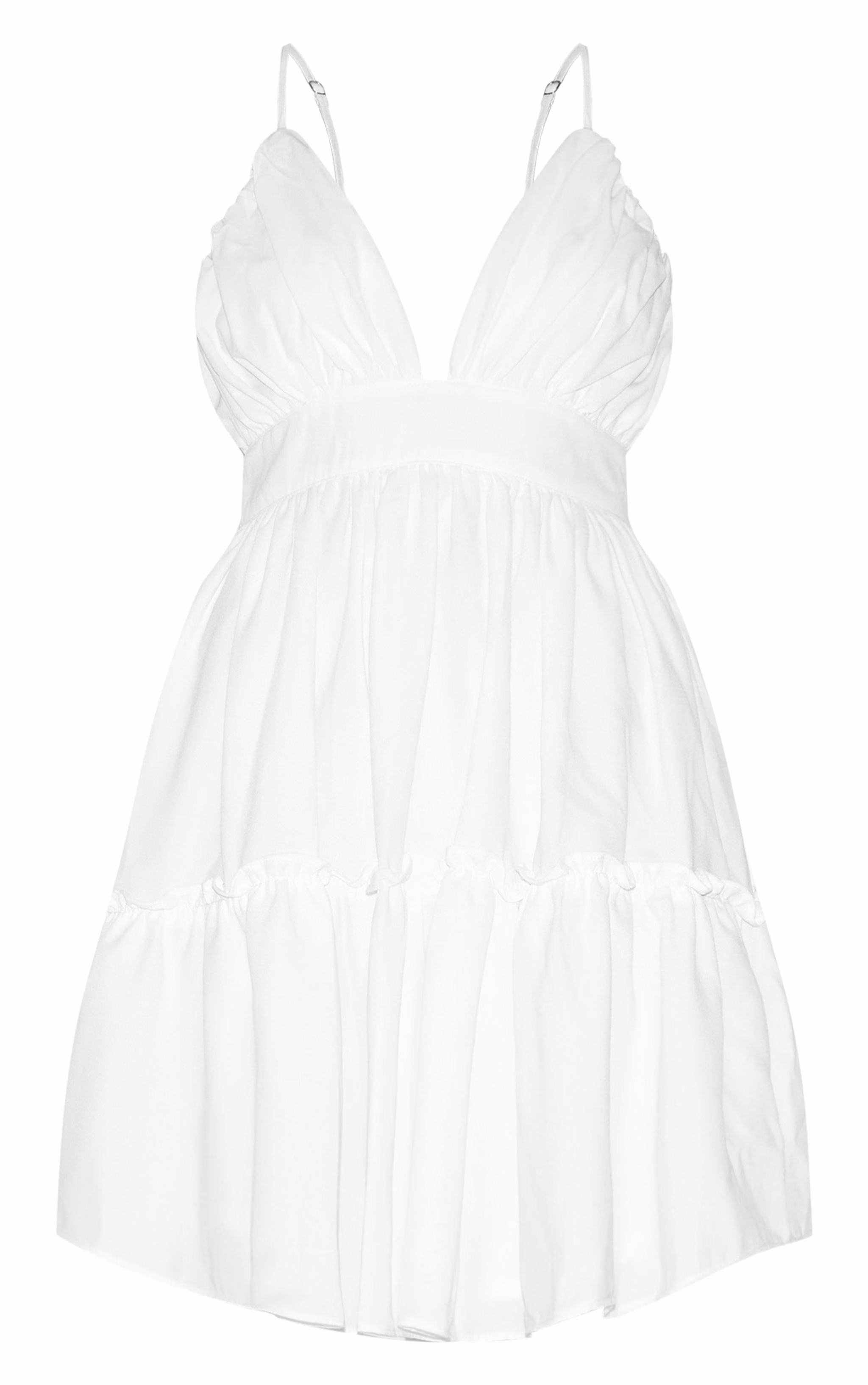 White Ruched Frill Detail Strappy Skater Dress