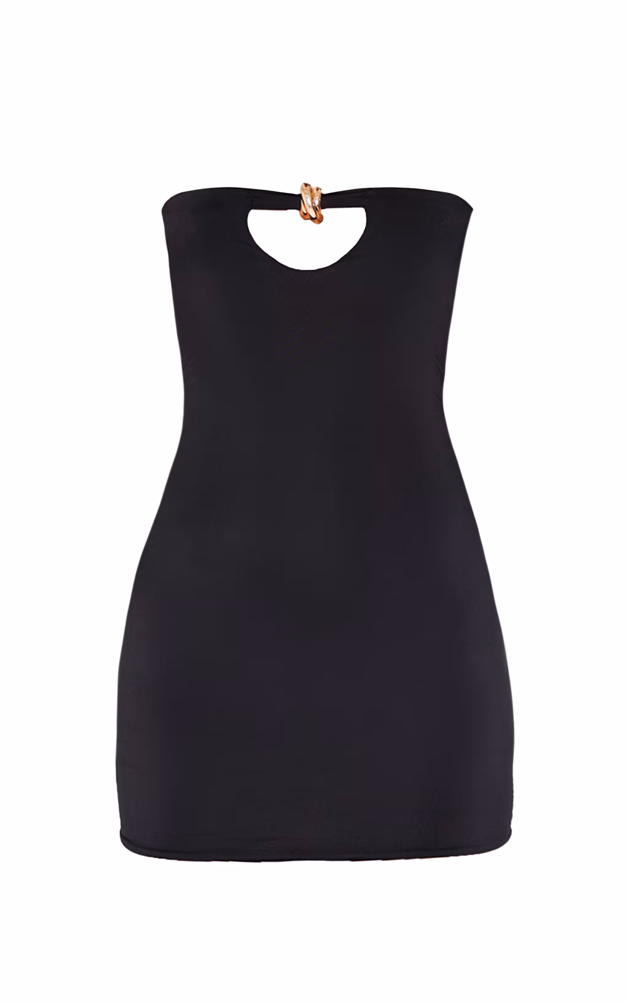 Black Double Layer Slinky Trim Detail Bandeau Mini Dress