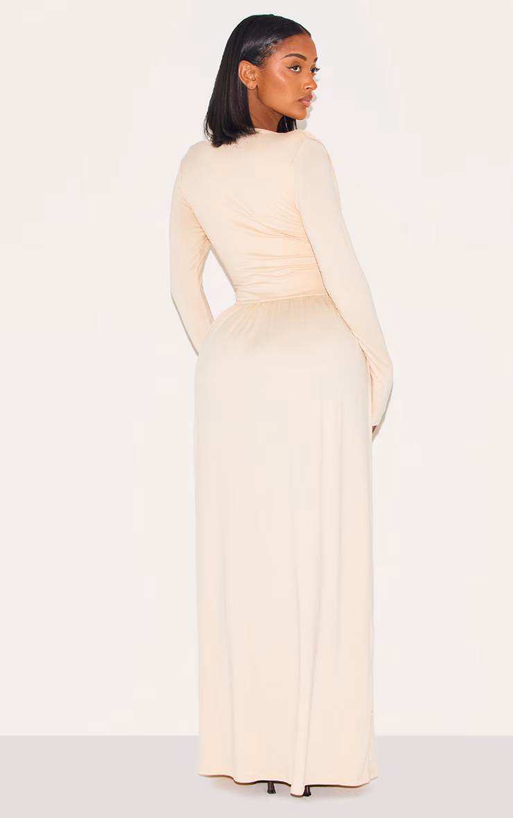Shape Cream Super Soft Wrap Long Sleeve Maxi Shift Dress