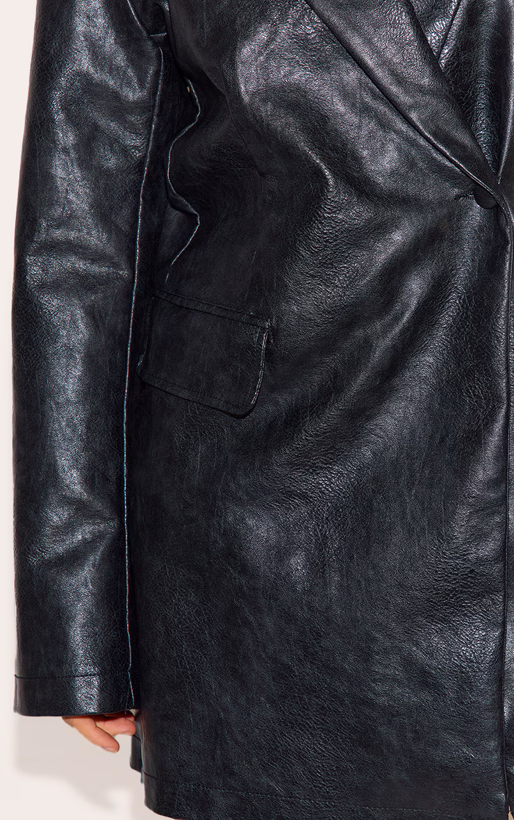 Plus Black Structured Leather Blazer Dress